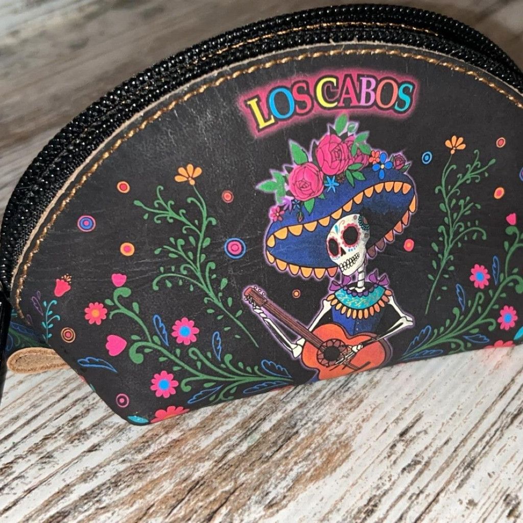 The Unbranded Brand Black leather coin purse w colorful Day of the Dead design Size ONE SIZE - 1 Thumbnail