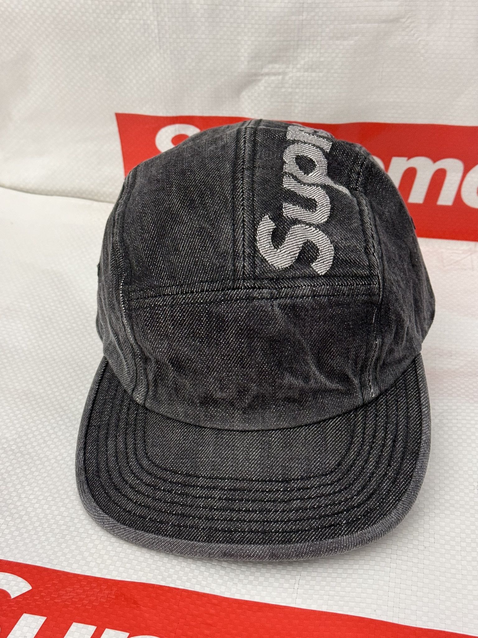 Supreme Supreme Top Logo Denim Camp Cap Black hat | Grailed