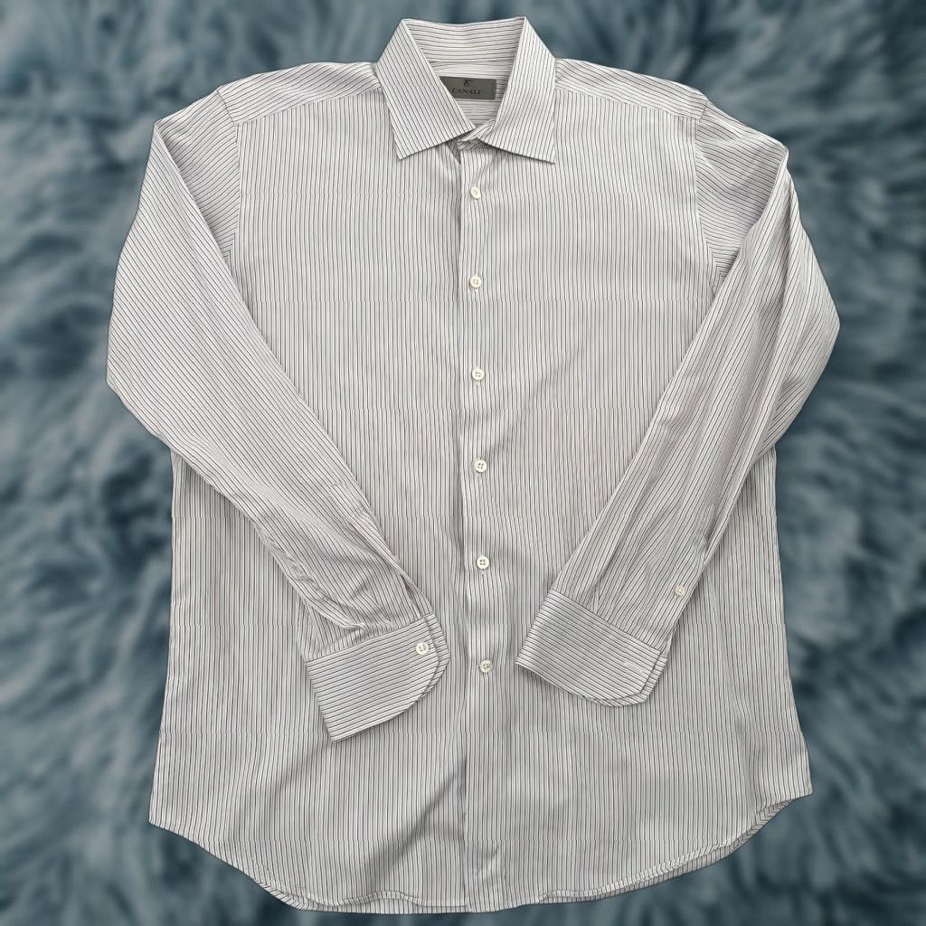 Canali Canali Shirt Adult 16.5/42 White Blue Button Up Long Sleeve Cotton Italy Mens L Shirt Size US L / EU 52-54 / 3 - 1 Thumbnail