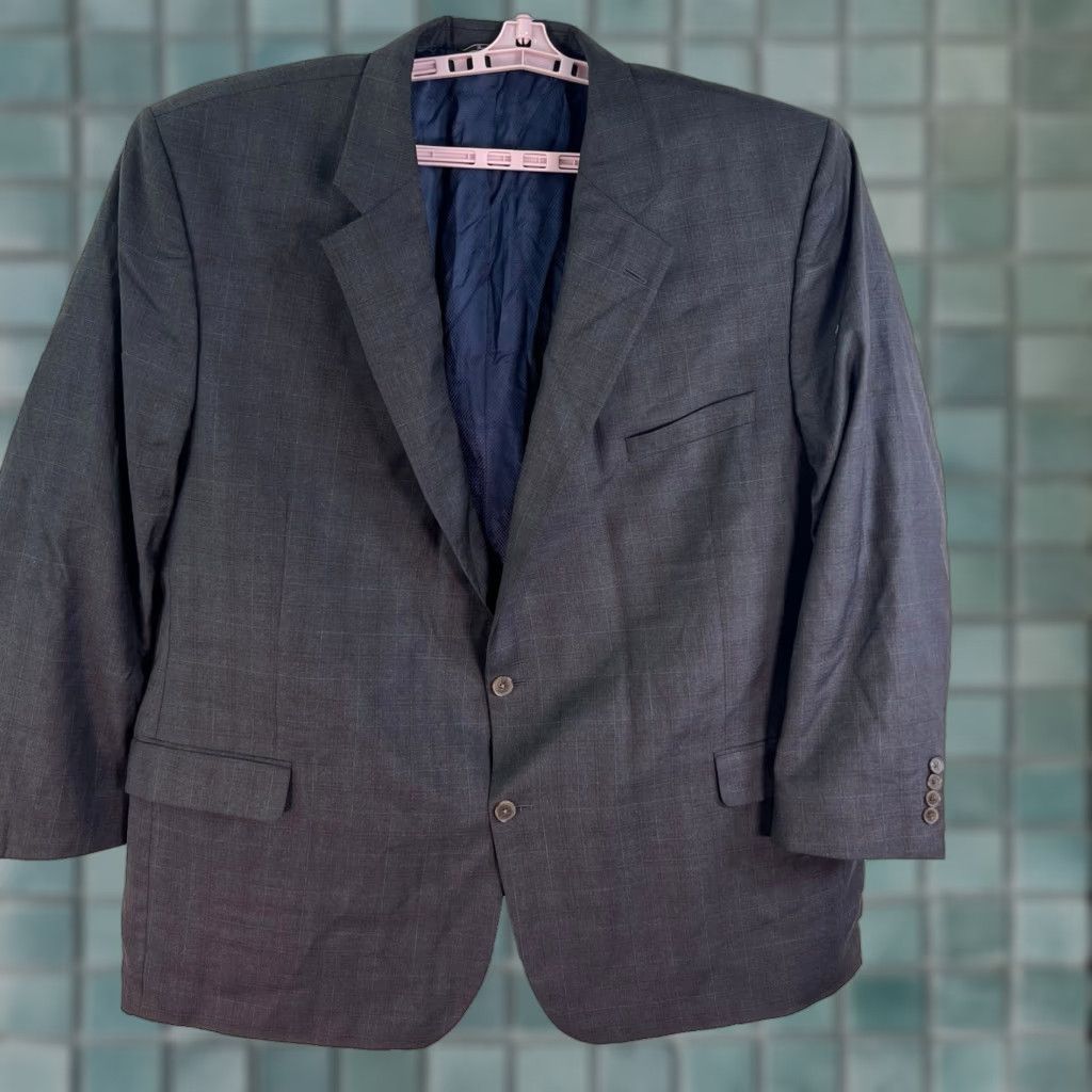Vintage Rochester Blazer Jacket 54L Gray 100% Wool Tweed Check Single-Breasted Notch Lapel Four-Button Sleeve Mens Big & Tall Canada Size 54R - 1 Thumbnail