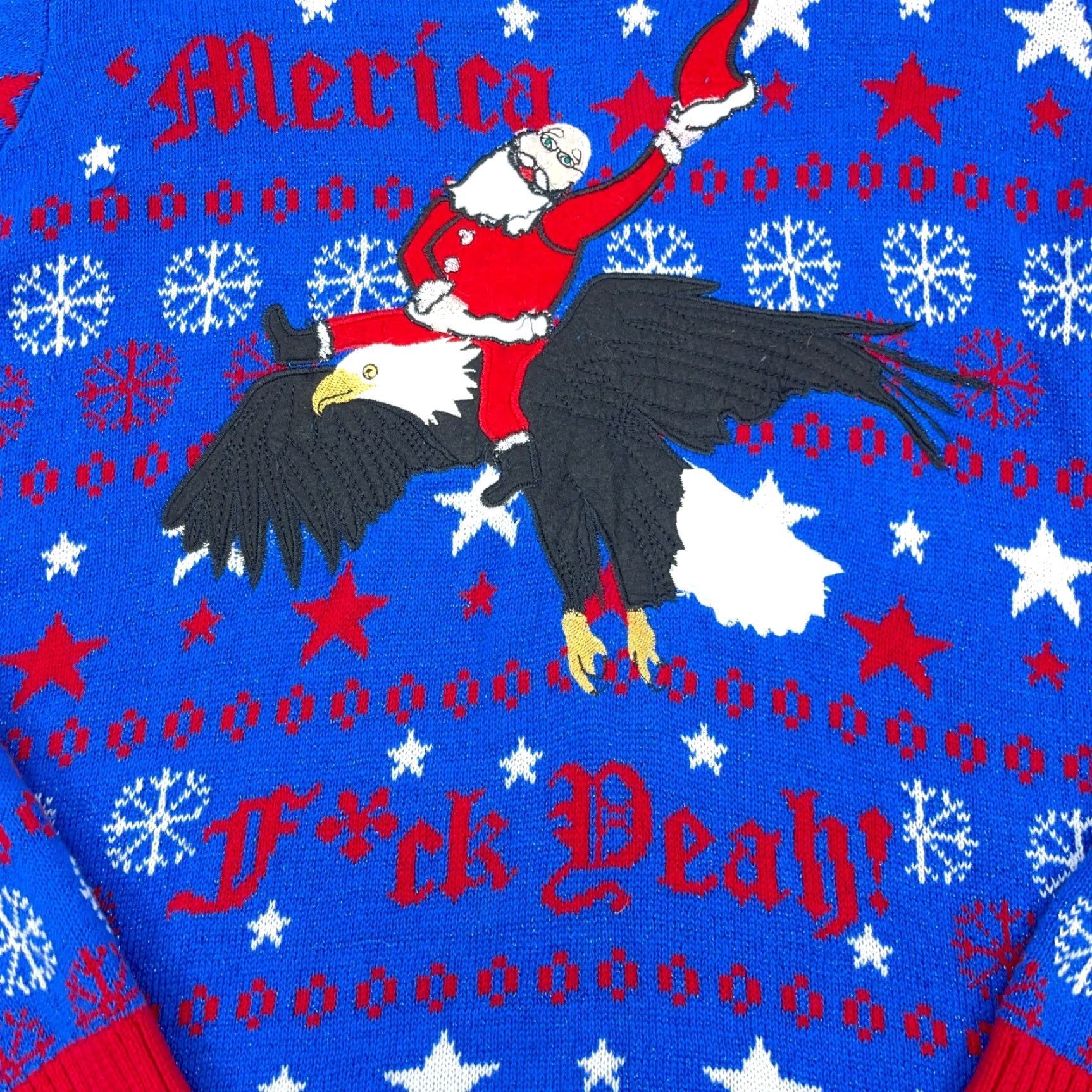 Vintage Blizzard Bay Christmas Sweater Men XXL Blue Red White Santa Jesus Eagle Rodeo Size US XXL / EU 58 / 5 - 3 Thumbnail