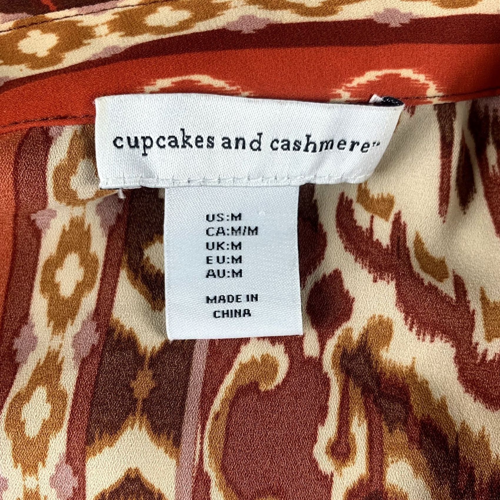 Vintage CUPCAKES AND CASHMERE Blouse Women Medium Button Up Brown Red Abstract Size M / US 6-8 / IT 42-44 - 4 Thumbnail