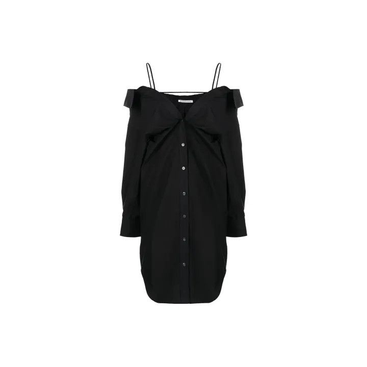 Alexander Wang Alexander Wang Black Off-Shoulder Button-Up Dress 0079 Size S / US 4 / IT 40 - 1 Thumbnail