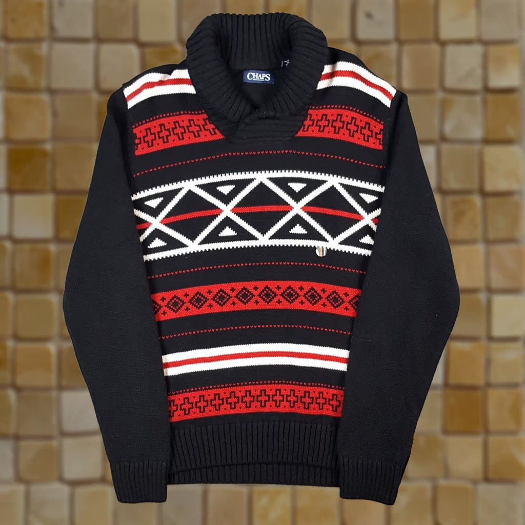 Chaps VINTAGE Chaps Ralph Lauren Aztec Western Knit Shawl Collar Pullover Sweater M Red Mens Size US M / EU 48-50 / 2 - 1 Thumbnail
