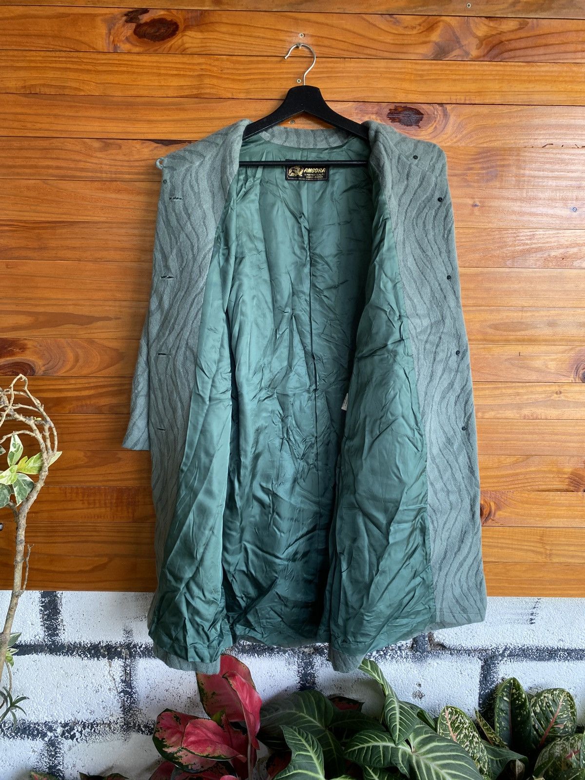 Agora Vintage Angora Wool Textured Green Long Coat – Made in Japan Size S / US 4 / IT 40 - 11 Thumbnail
