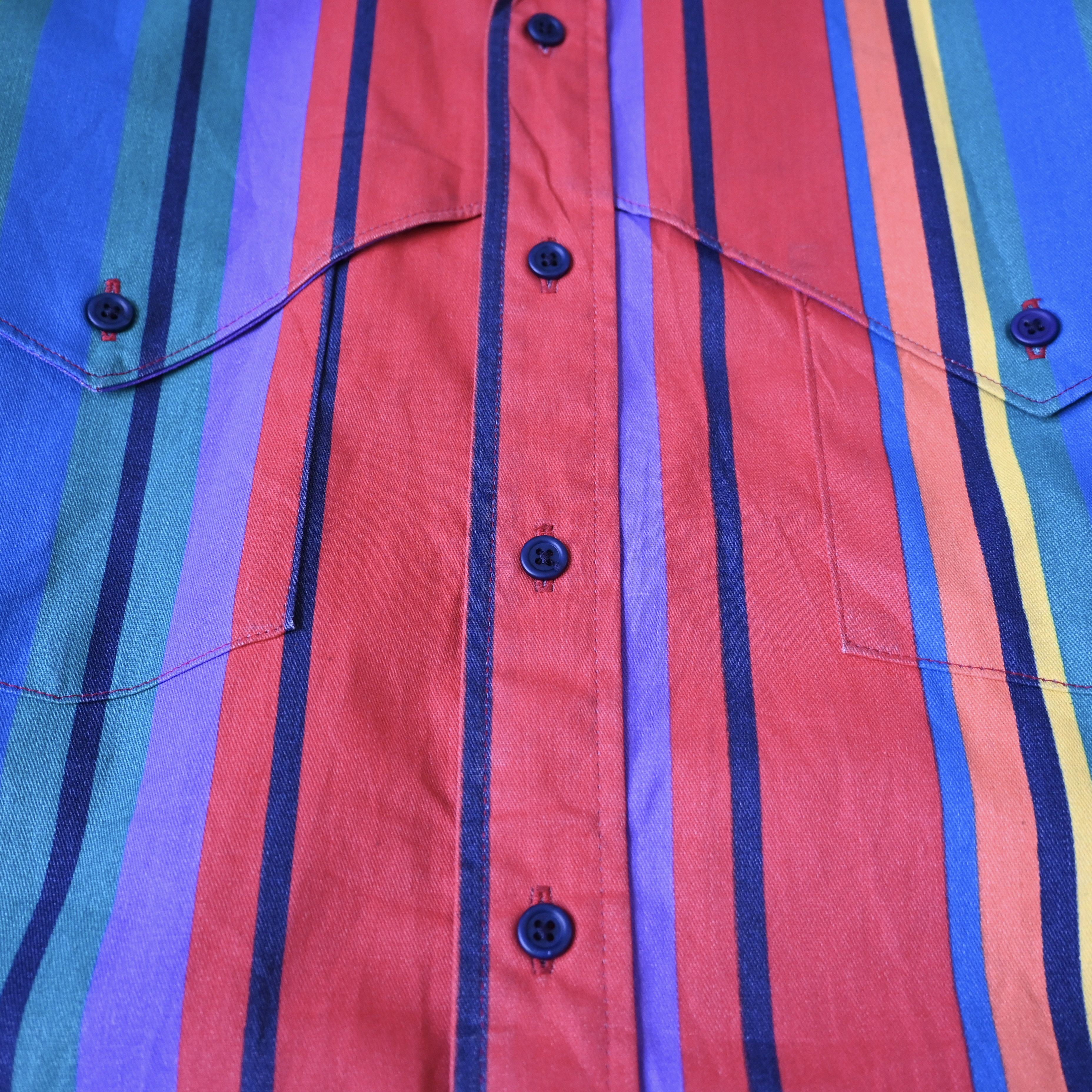Vintage VTG 90s Wrangler Brushpopper cape shirt rainbow stripe 17.5 Size US XL / EU 56 / 4 - 12 Thumbnail