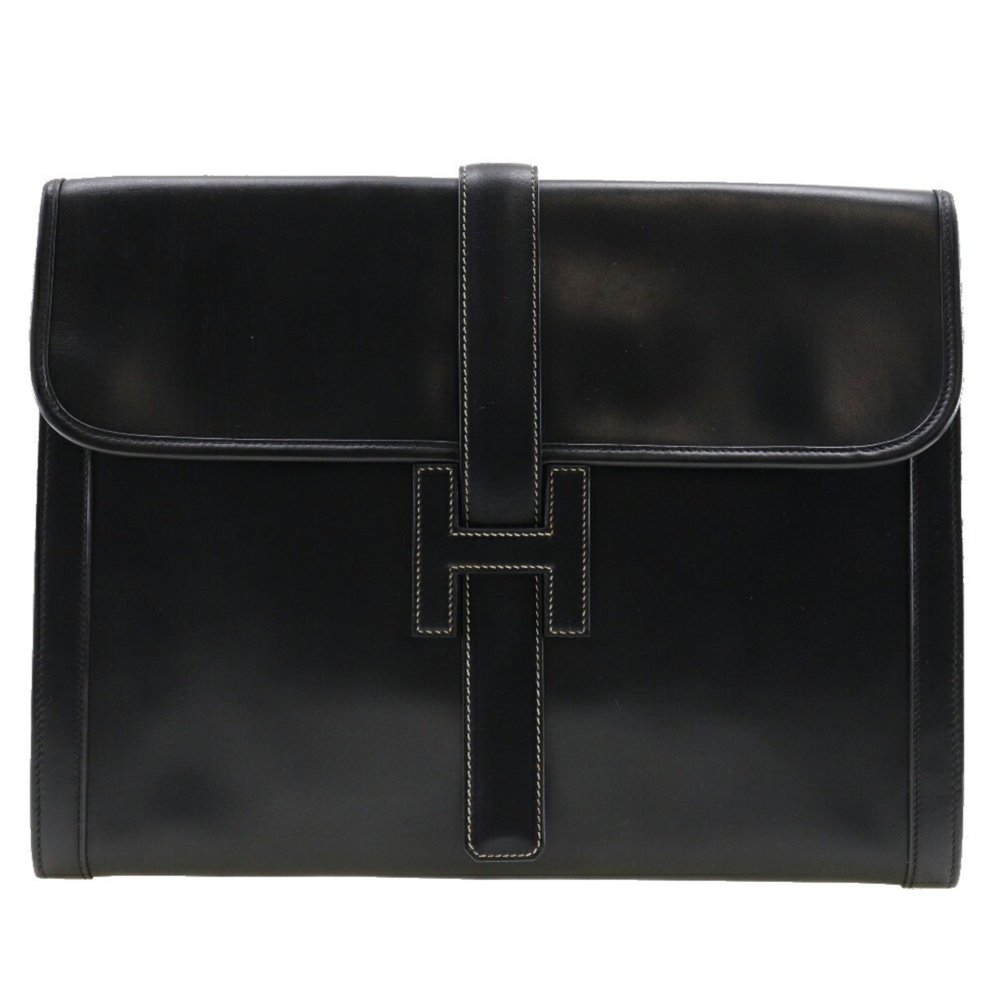 Hermes Hermes Gigi GM Clutch Bag Second Vintage Box Calf Black 〇H ...