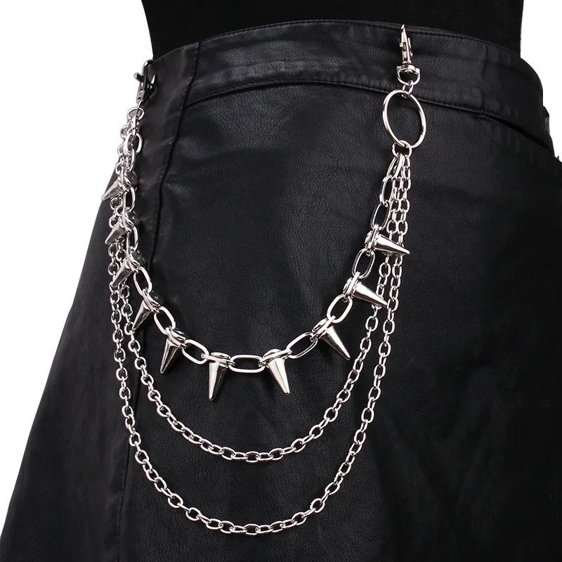 Jewelry Punk Spike Rivet Layered Metal Chain Keychain Size ONE SIZE - 1 Thumbnail