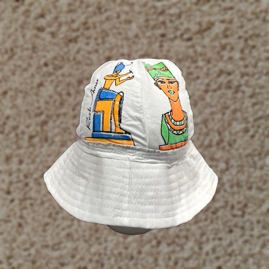 Vintage VINTAGE Egyptian Art Bucket Hat Adult One Size White Cotton Casual Sun Protection Summer Outdoor Mens Size ONE SIZE - 1 Thumbnail