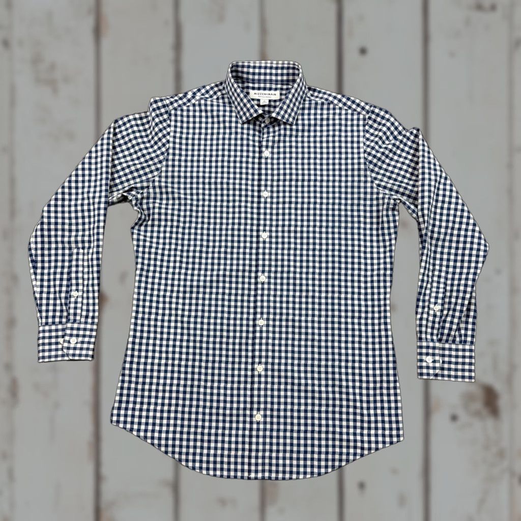 Mizzen+Main Mizzen+Main Shirt Mens M Blue Check Trim Slim Performance Stretch Long Sleeve Size US M / EU 48-50 / 2 - 1 Thumbnail