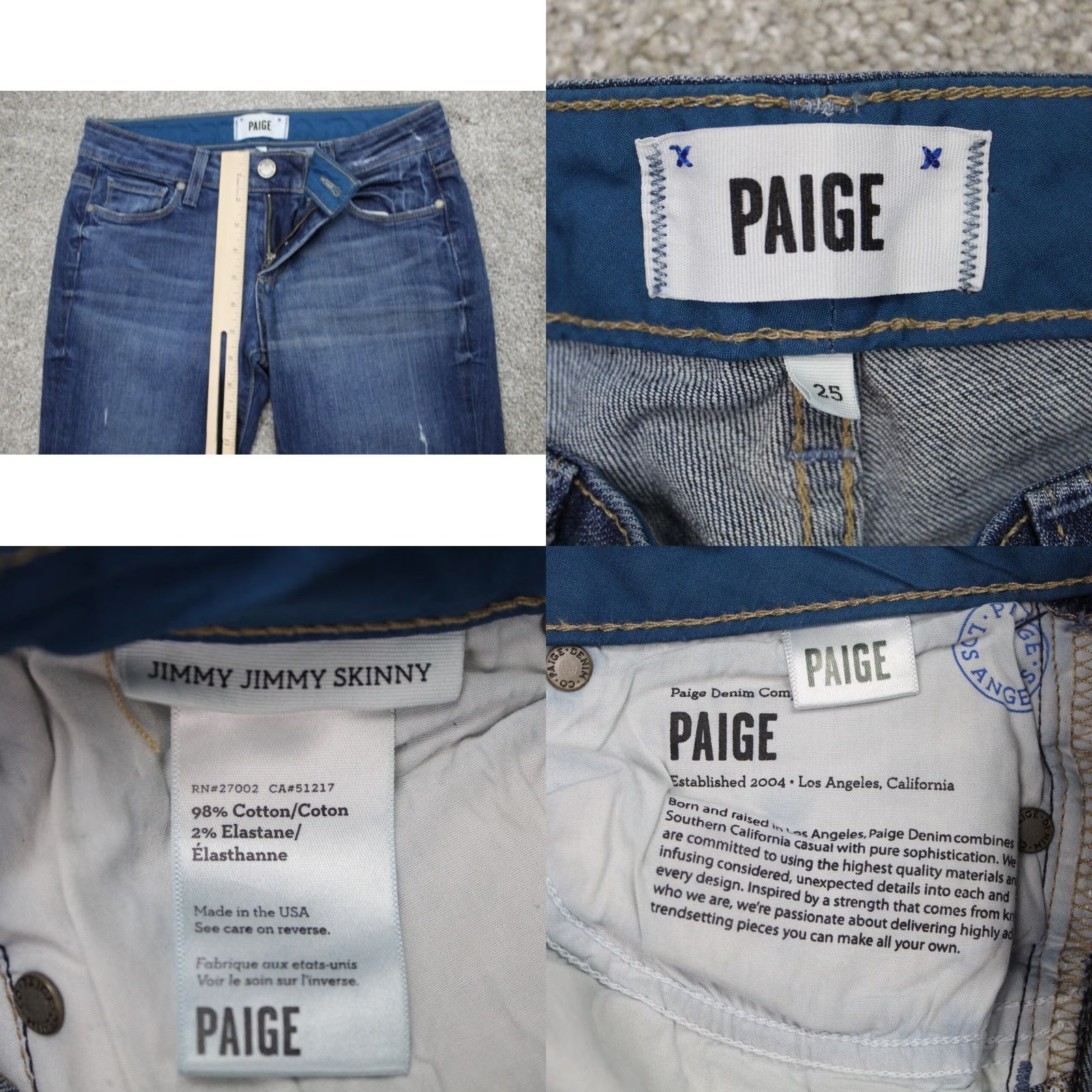 Paige PAIGE Jimmy Skinny Jeans Womens 25 Blue Distressed Capris 22" Inseam Jeans Size 42" / US 20 - 8 Thumbnail