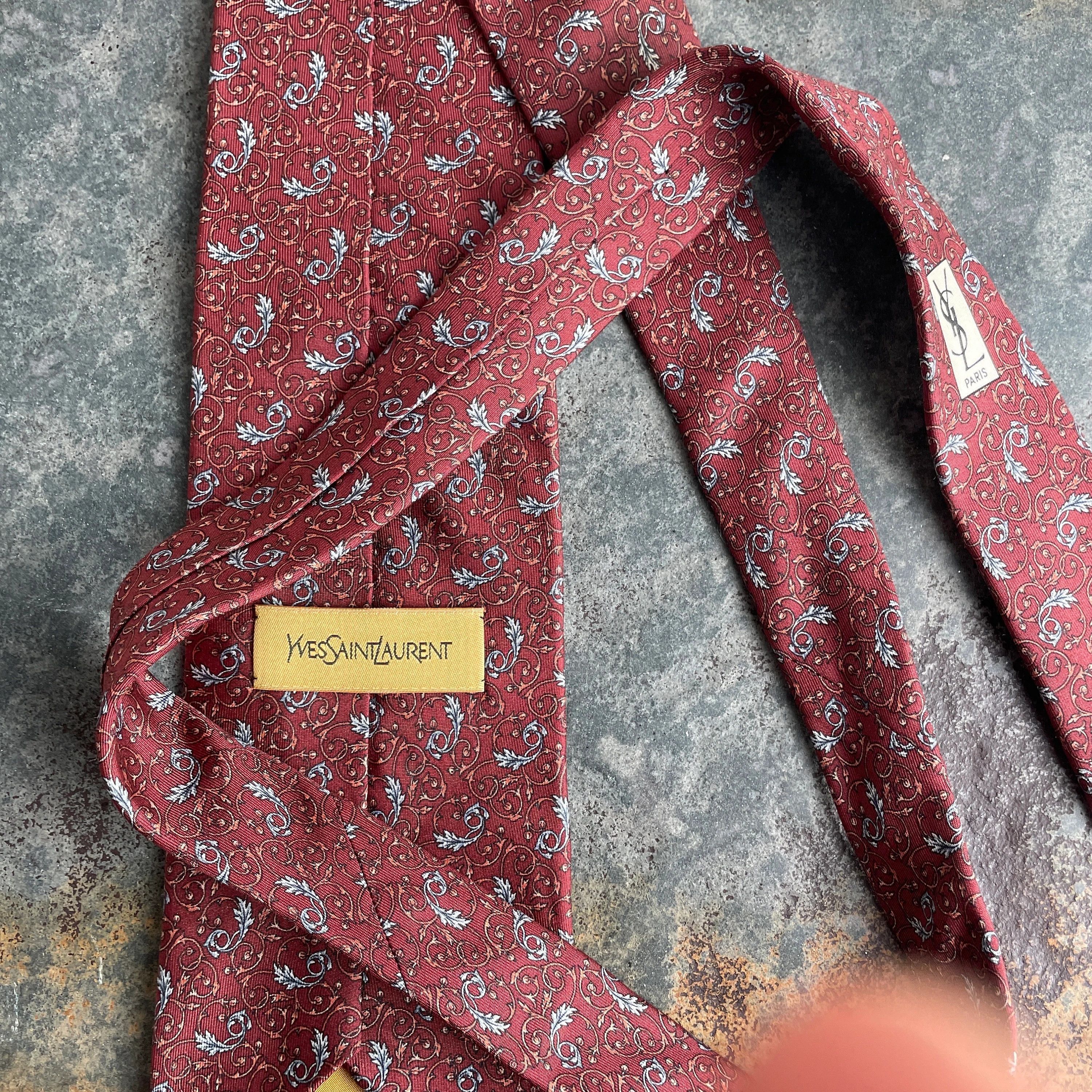 Yves Saint Laurent Vintage YSL Brown Silk Tie Floral Motif | Saint Laurent Size ONE SIZE - 9 Thumbnail
