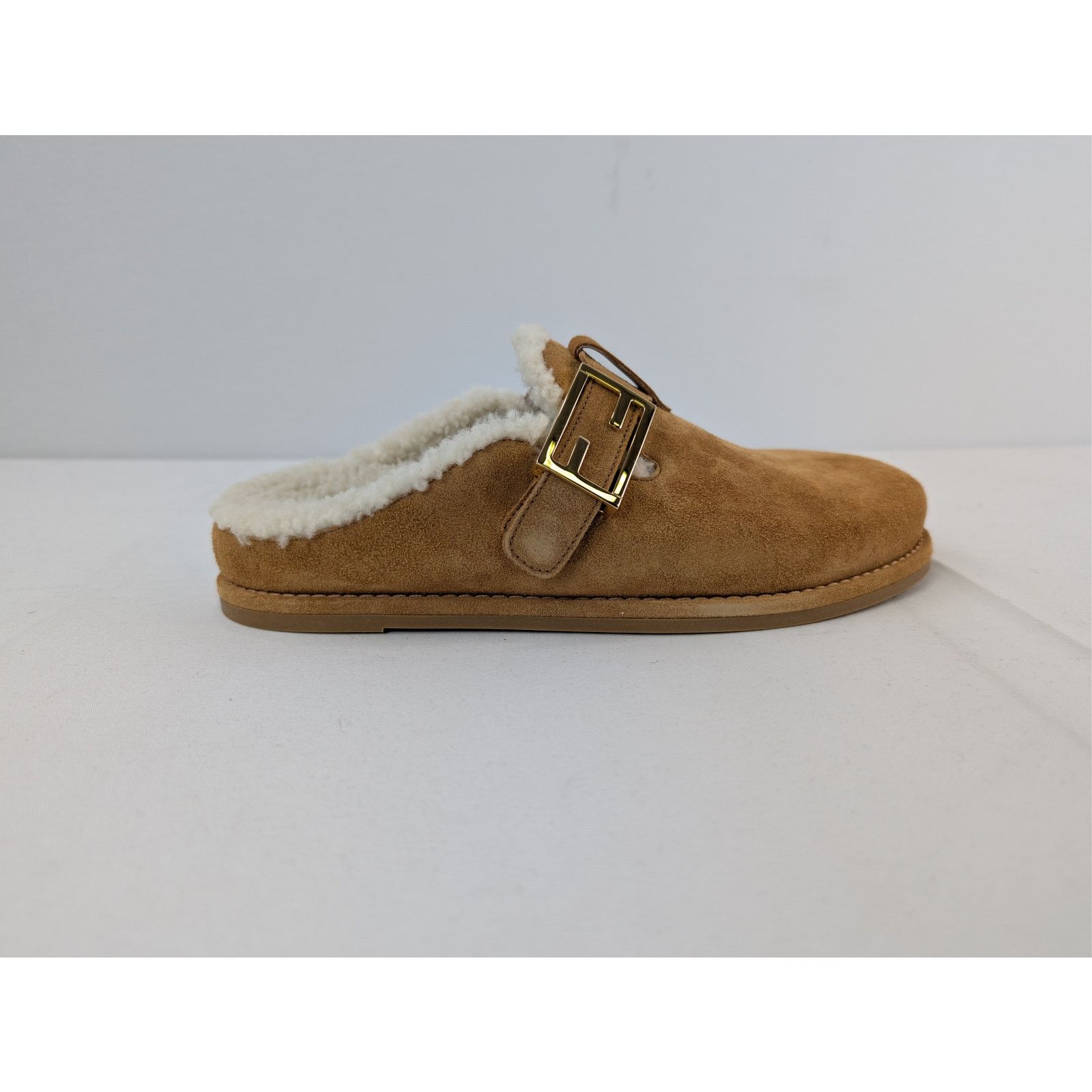 Fendi o1rshd1 Leather Feel Suede Shearling Slippers Caramel Brown Size US 8 / IT 38 - 4 Thumbnail