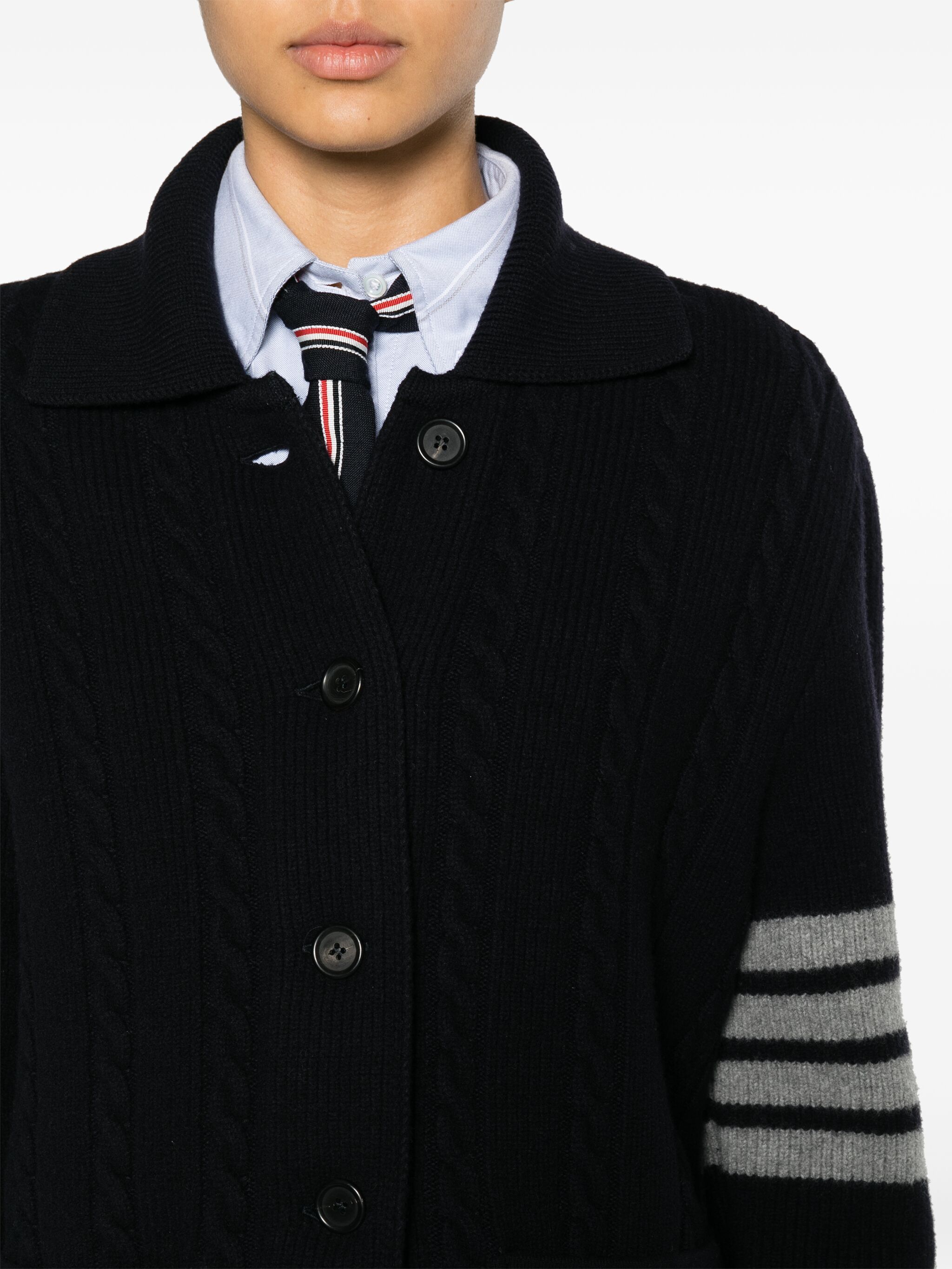 Thom Browne o1s22i1n0924 '4-Bar Heavy Knit Cardigan in Navy Blue Size S / US 4 / IT 40 - 5 Thumbnail