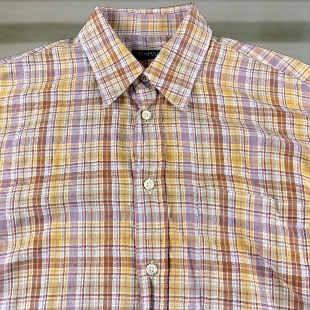 Canali Canali Shirt Men L Orange Plaid Button-Up Long Sleeve Casual Business Formal Twill Cotton Button-Down Collar Classic Wear Size US L / EU 52-54 / 3 - 1 Thumbnail