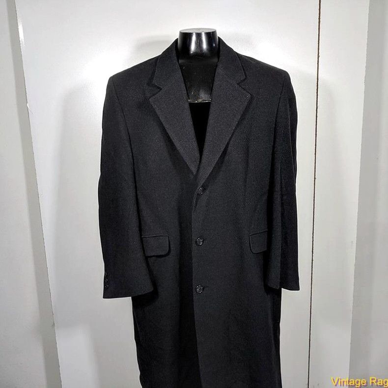 Image of Vintage Gianfranco Ruffini Italy Wool Long Coat Overcoat Mens Size XL 46 Charcoal Black in White