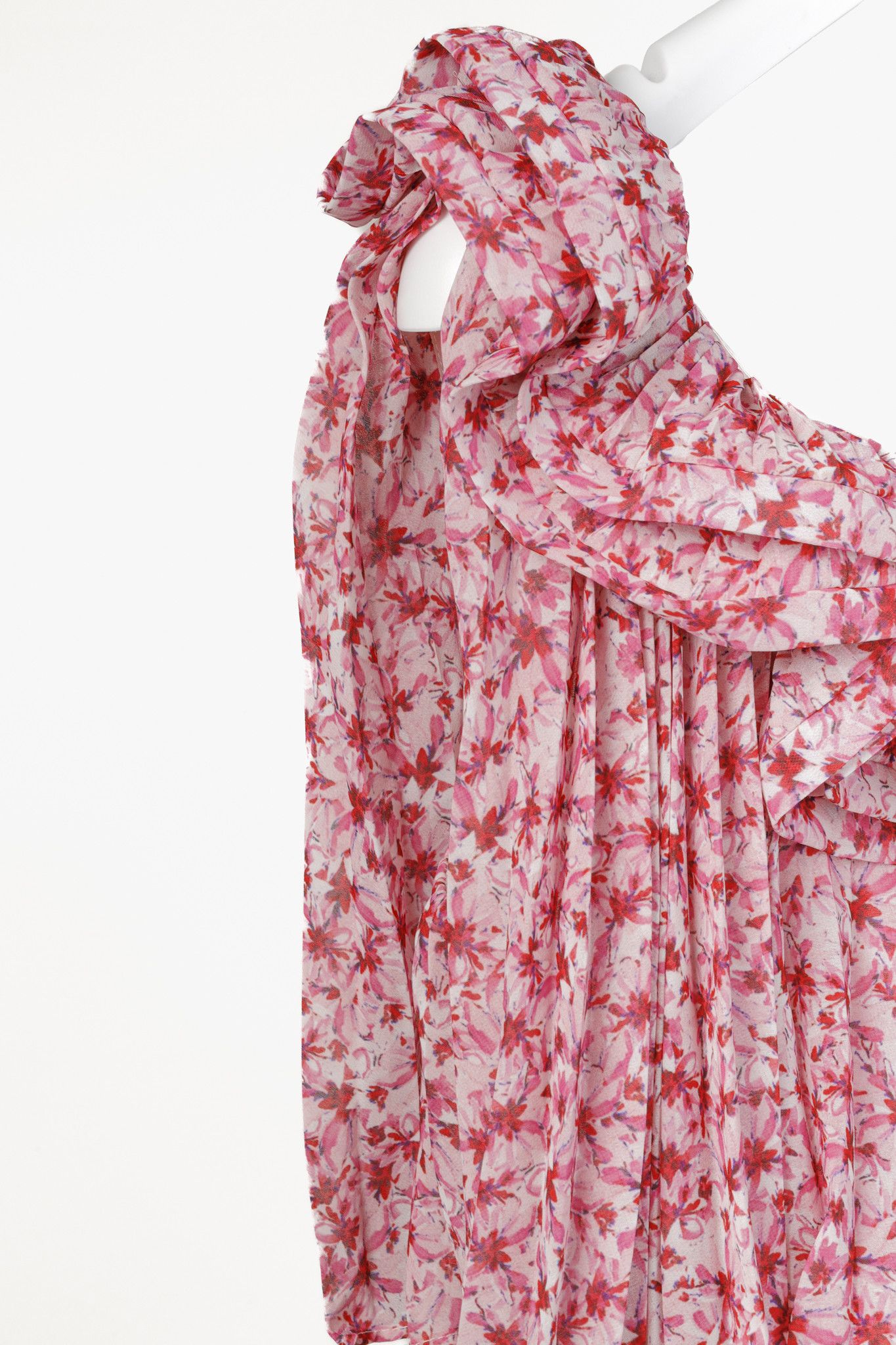 Amur Amur Portia Pink Floral Pleated Tiered One-Shoulder Top Size S / US 4 / IT 40 - 5 Thumbnail