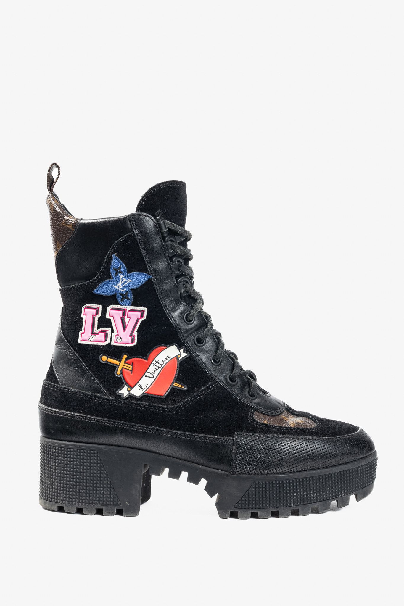 Louis Vuitton Louis Vuitton Laureate Black Suede & Monogram Patch Boots Size US 6.5 / IT 36.5 - 1 Thumbnail