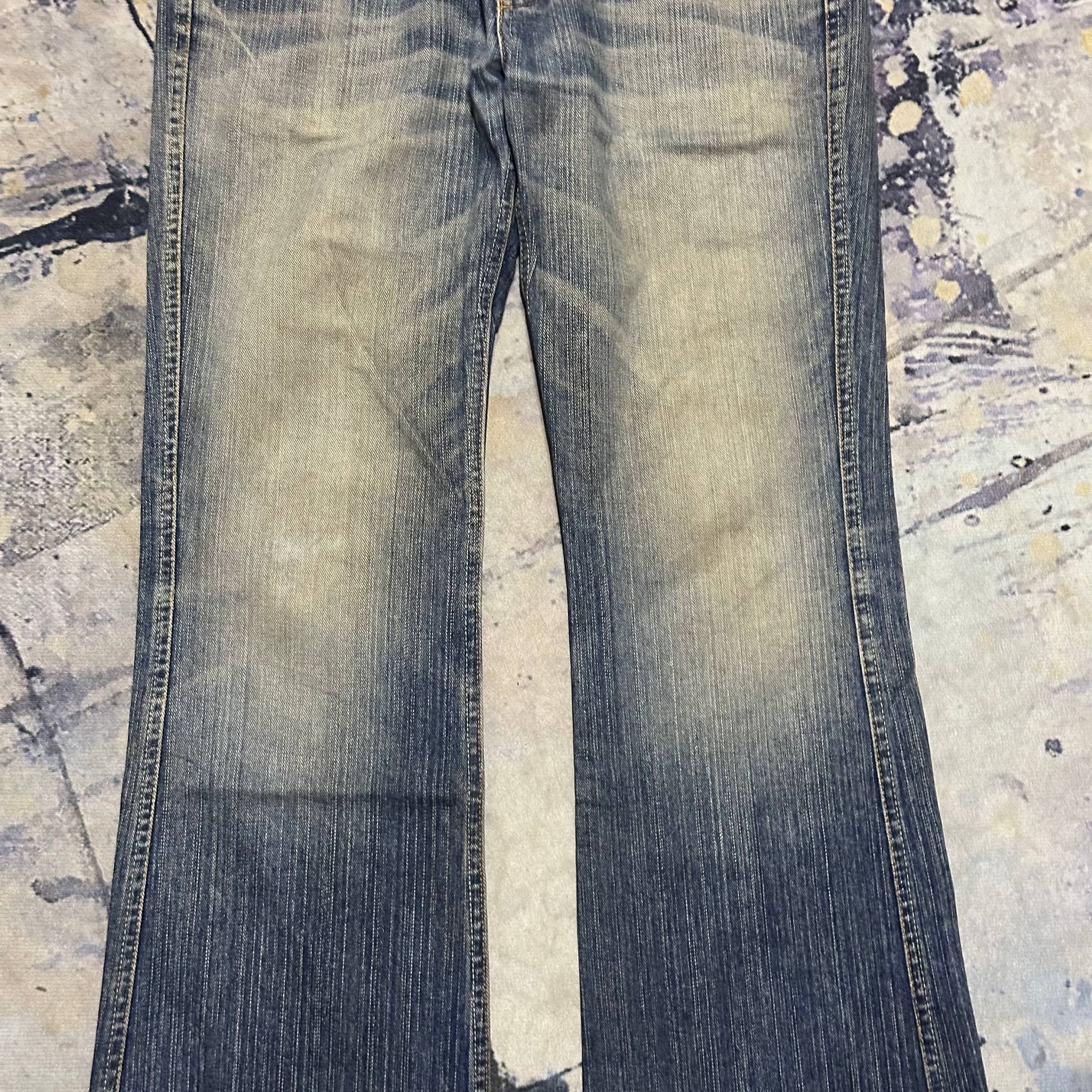 Japanese Brand 2000s Gogmagog Japan Distressed Flared Grommet Rivet Jeans Size US 34 / EU 50 - 6 Thumbnail