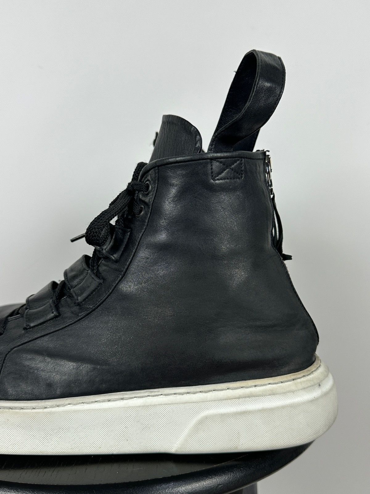 Masnada Masnada Black Leather Hi Top Sneakers Size US 12 / EU 45 - 15 Thumbnail