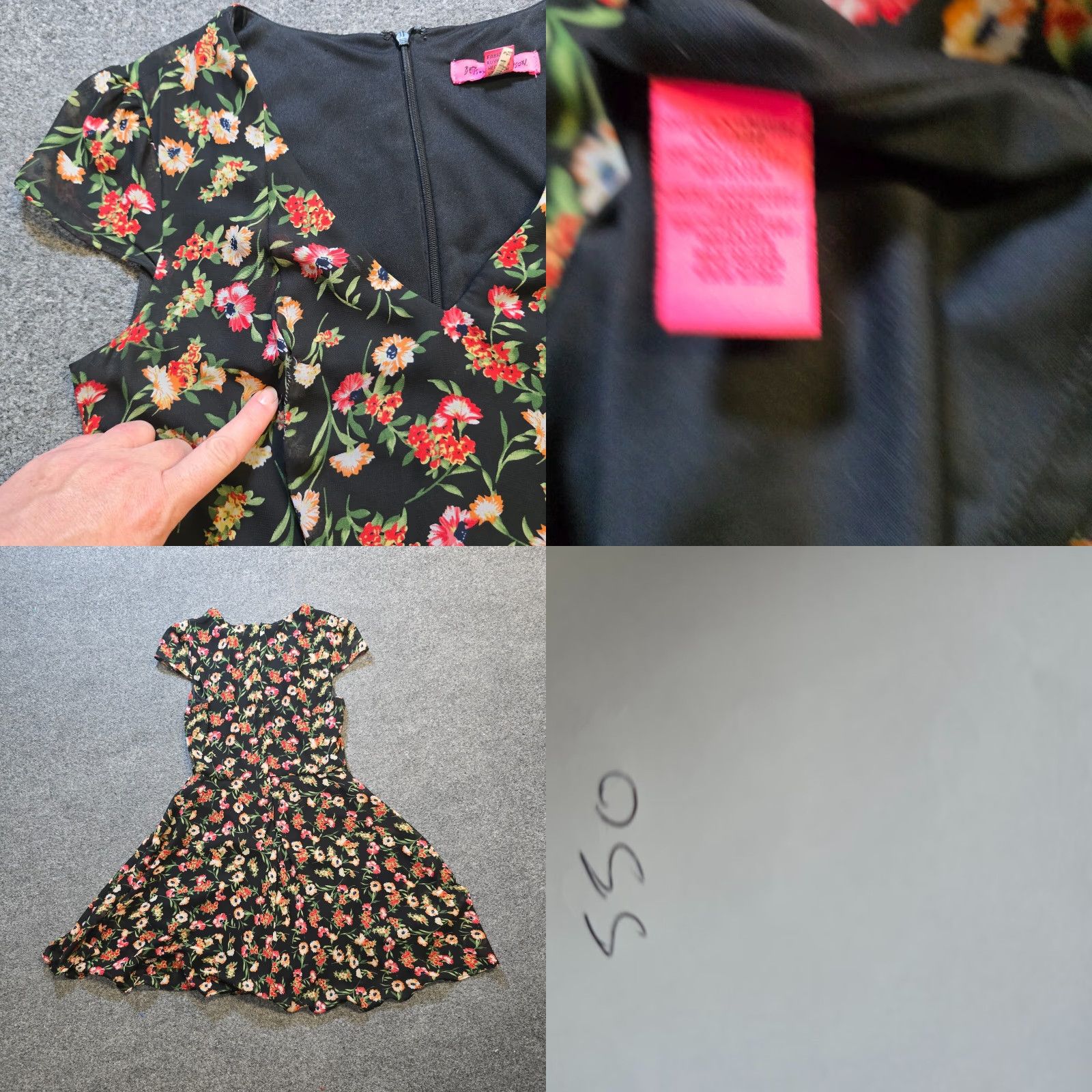 Betsey Johnson Betsey Johnson Dress Womens Size 2 Black Floral A-Line V-Neck Cocktail Party - Knee Length, Short Sleeve, Lined, Polyester Chiffon, Cap Sleeve, Zip Size XS / US 0-2 / IT 36-38 - 8 Thumbnail