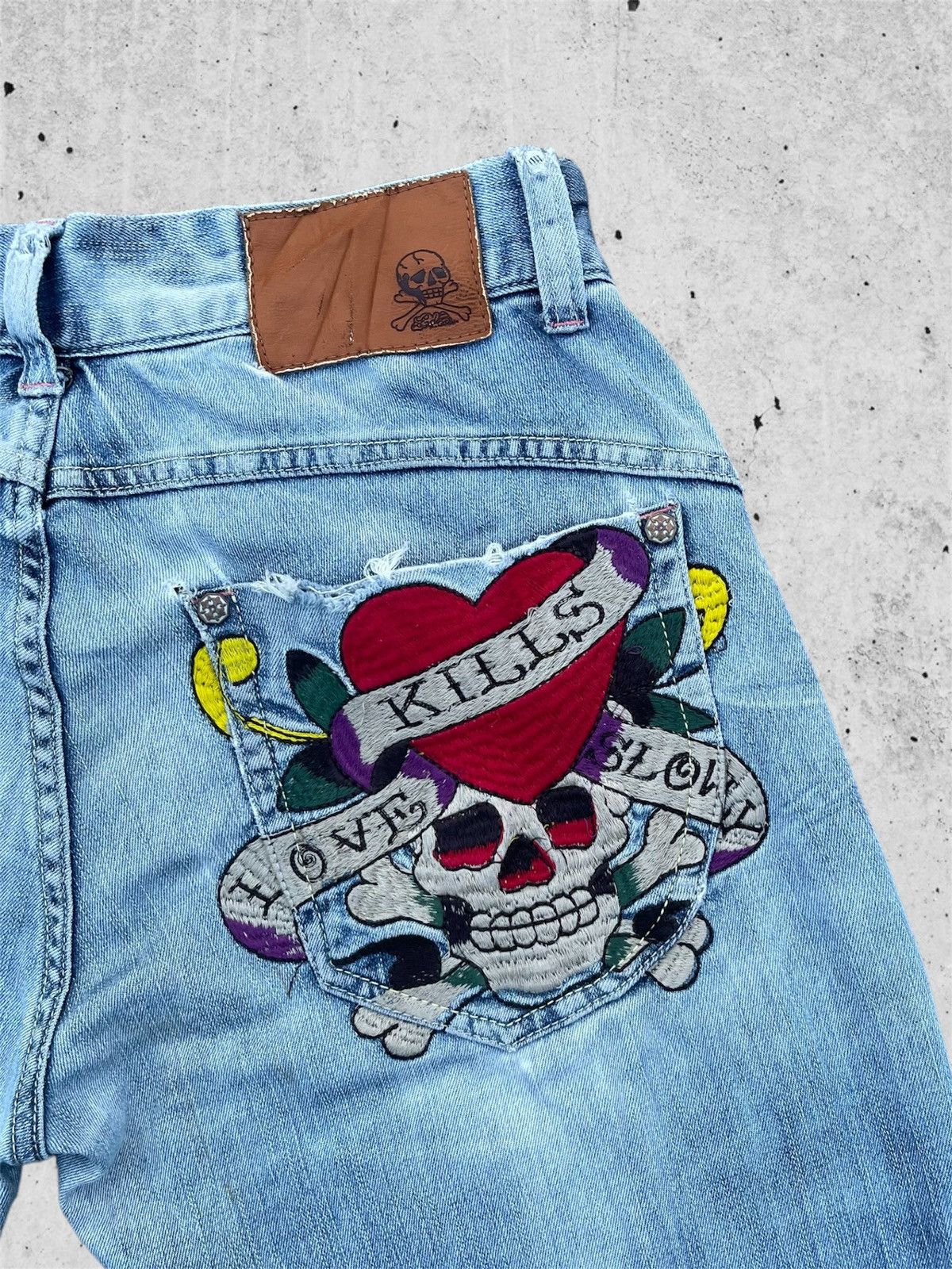 Ed Hardy × Jean 🔥 Ed Hardy Blue Distressed Denim Streetwear W31🔥 Size US 31 - 18 Thumbnail