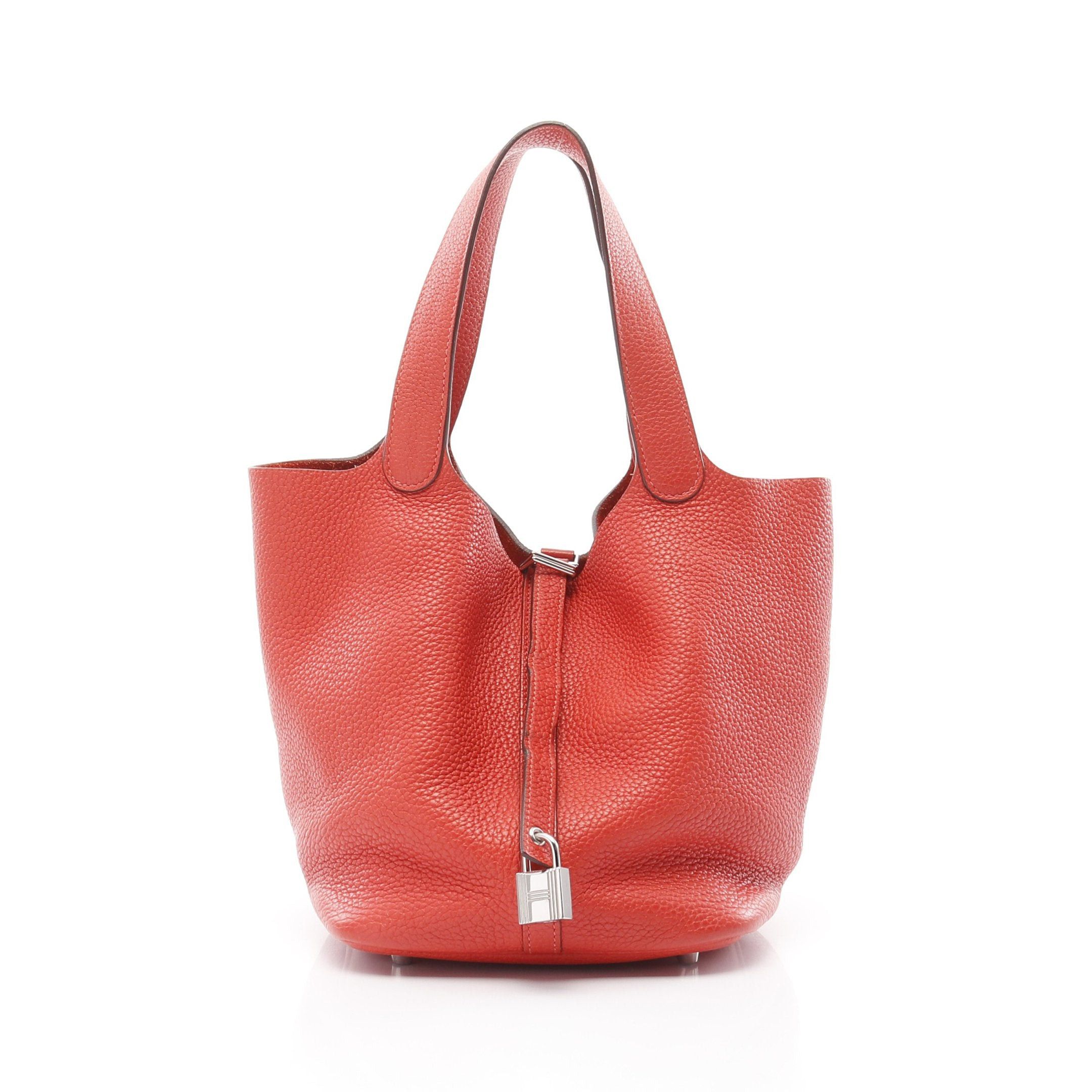 Hermes Hermes Picotane Lock Mm Rouge Pivoine Handbag Clemence Leather Orange Red Silver Hardware T Stamp Size ONE SIZE - 1 Thumbnail