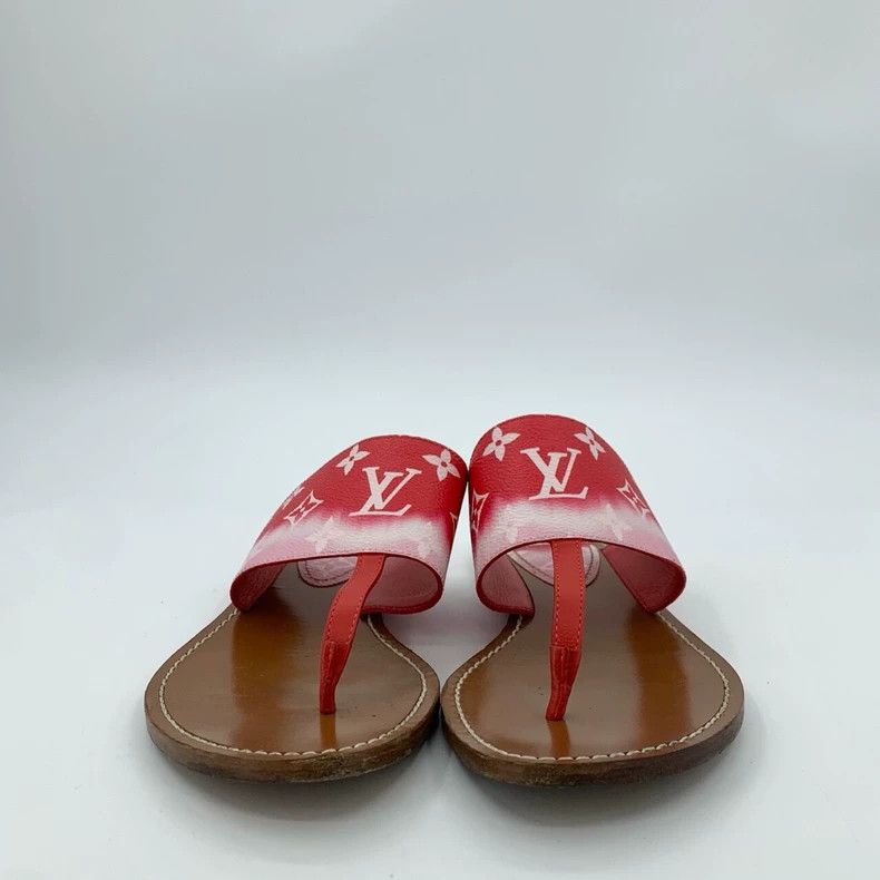 Louis Vuitton Louis Vuitton Red gradient leather flip-flops with logo sa Size US 6.5 / IT 36.5 - 3 Thumbnail