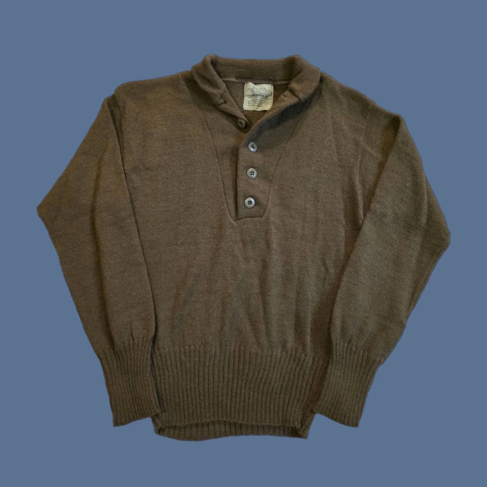 Vintage VINTAGE US Army Henley Sweater Wool Blend Men's Size Medium Brown 5 Button Mock Neck Slim Knit Long Sleeve Casual Workwear 80s Army USA Mens Size US M / EU 48-50 / 2 - 1 Thumbnail