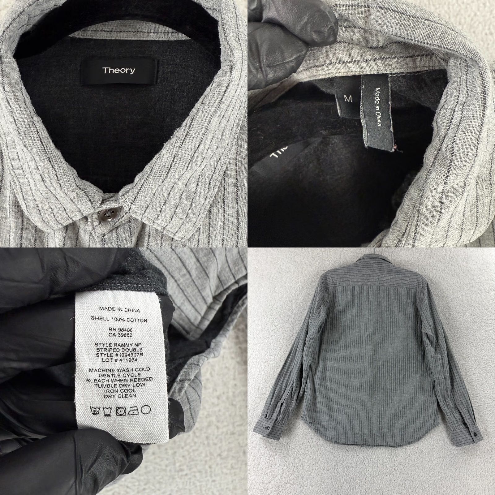 Theory Theory Button-Up Shirt Mens M Gray Striped 100% Cotton Casual Long Sleeve Size US M / EU 48-50 / 2 - 8 Thumbnail