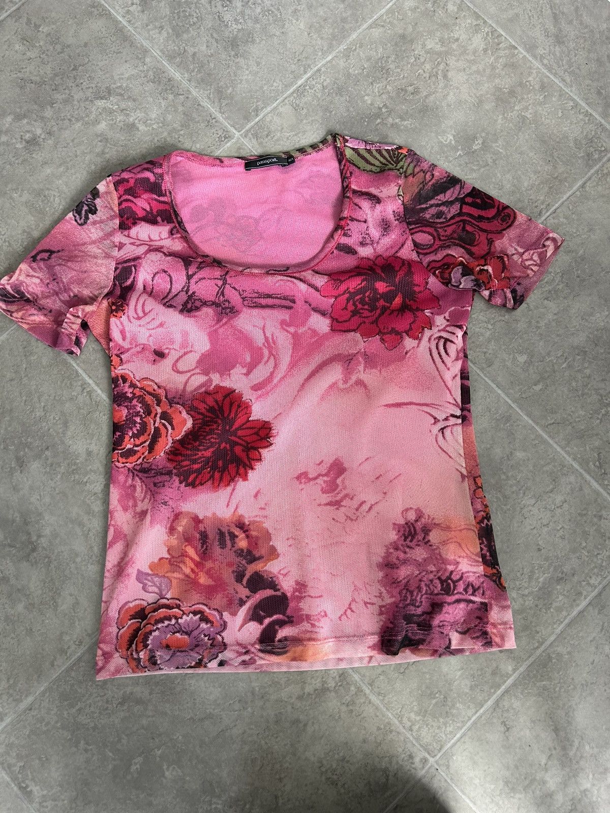 Vintage Vintage Floral Mesh Top T-Shirt Y2K avant garde Size S / US 4 / IT 40 - 3 Thumbnail