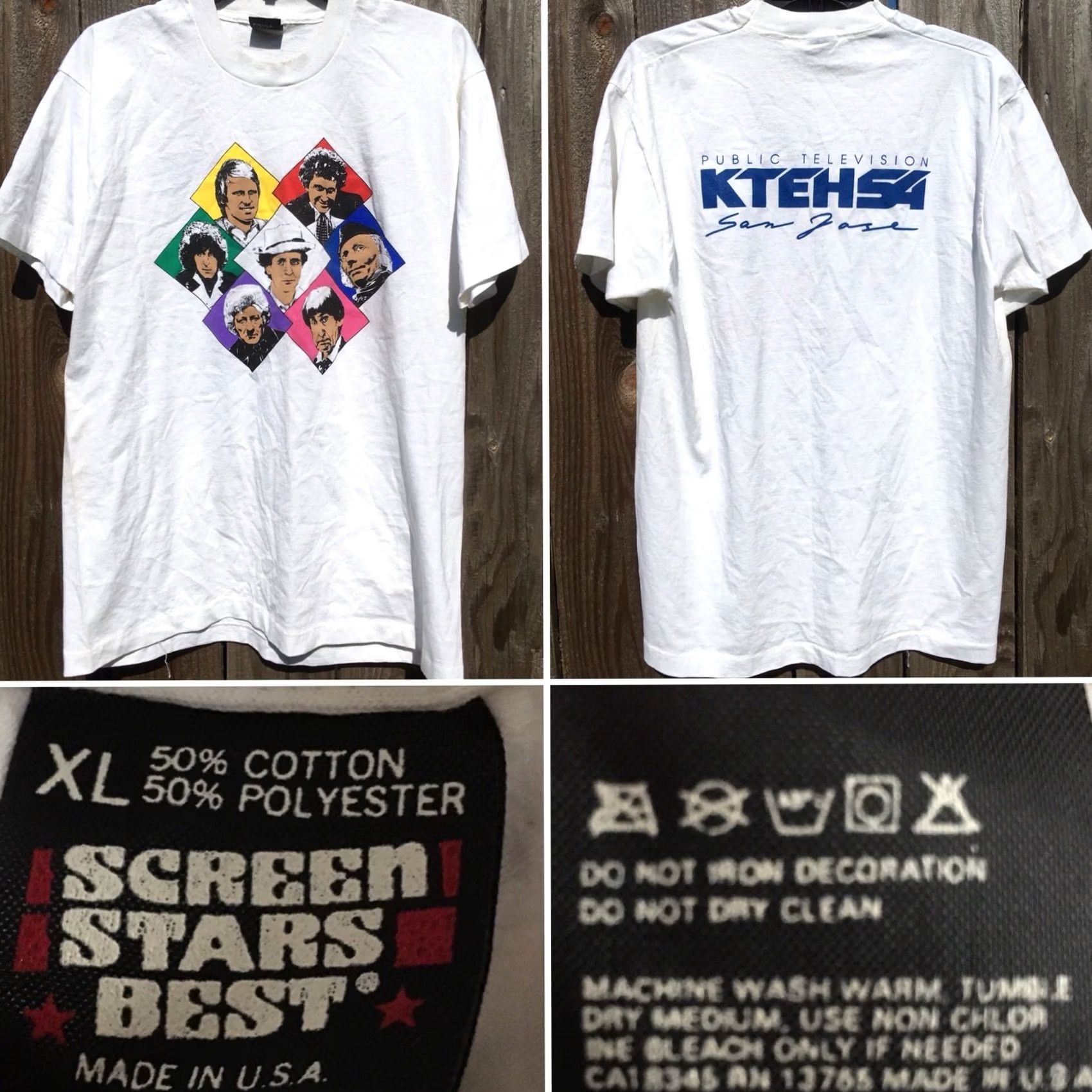 Vintage VINTAGE Screen Stars White Graphic Tee XL Men 1980s TShirt Public Television San Jose Celebrity Faces 80s Size US XL / EU 56 / 4 - 5 Thumbnail