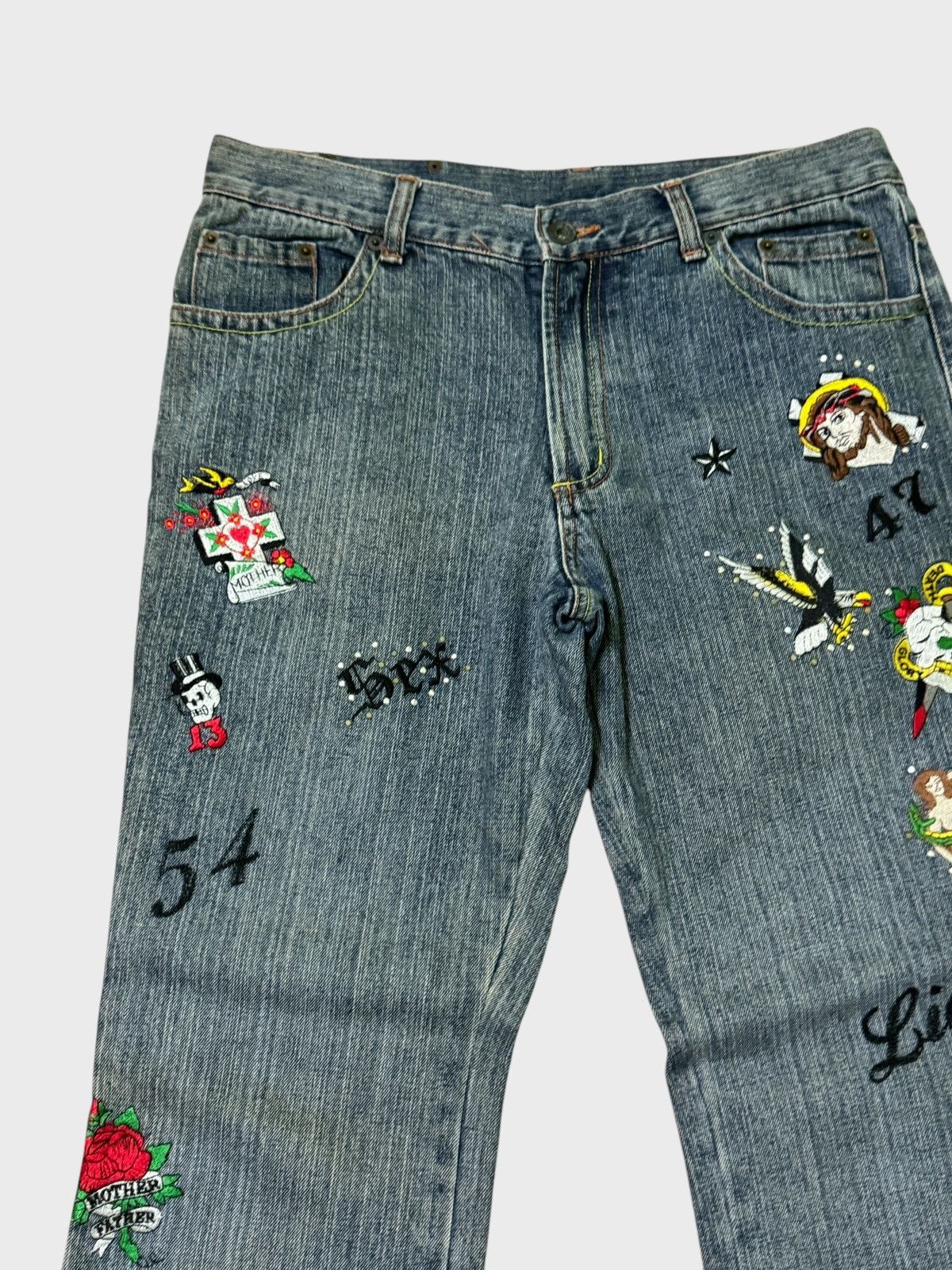 Hysteric Glamour FLARED SEMANTIC DESIGN CROSS EMBROIDERED STYLE DENIM Size US 31 - 4 Thumbnail