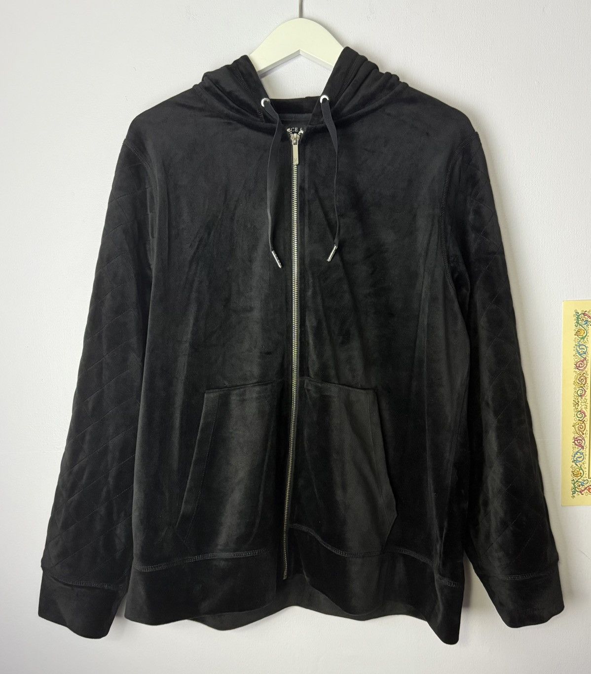 Vintage Velvet Quilted Silver Zip Up Luxury Black Velour Pull Over Size US XL / EU 56 / 4 - 1 Thumbnail