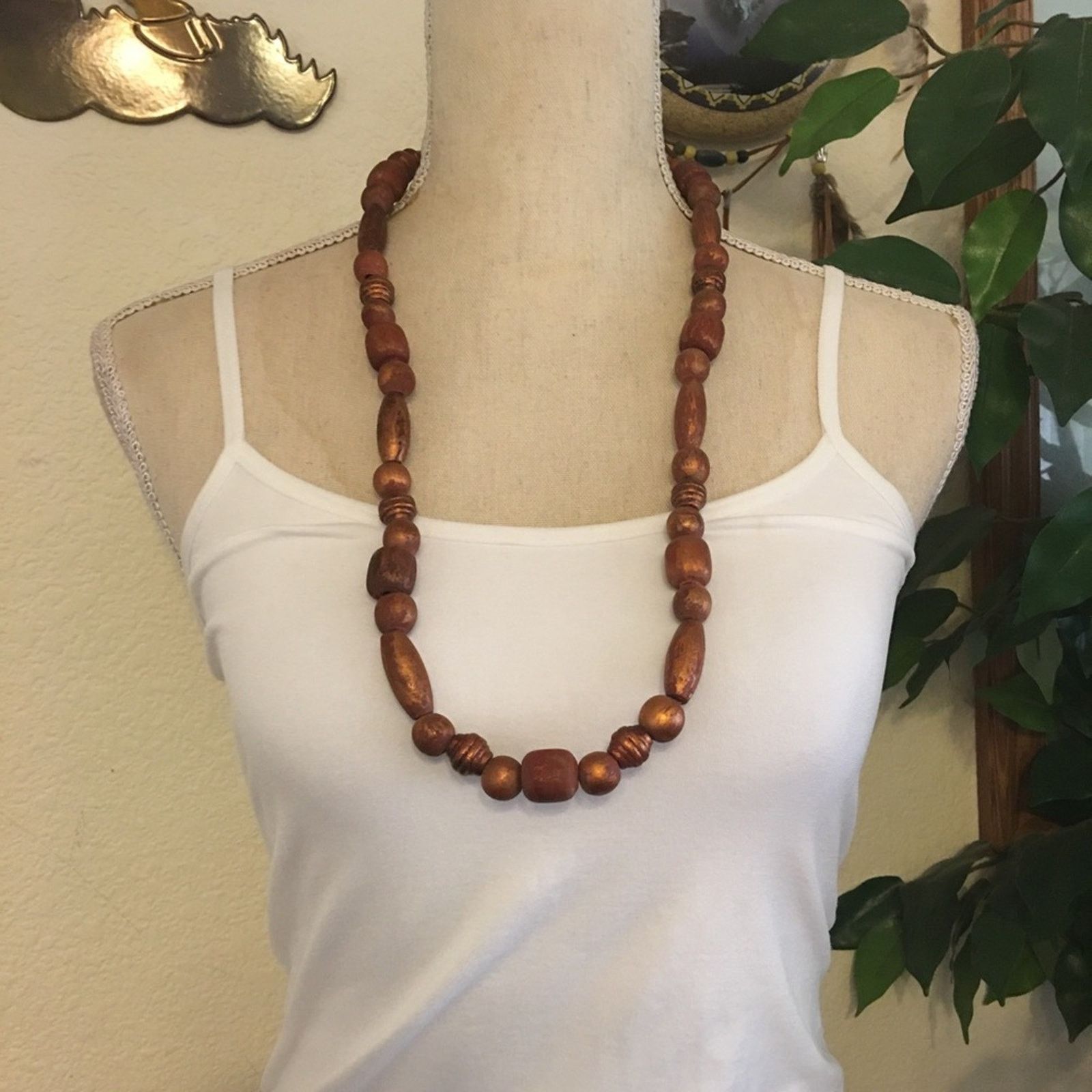 Vintage Vintage copper tone painted wood bead necklace Size ONE SIZE - 3 Thumbnail