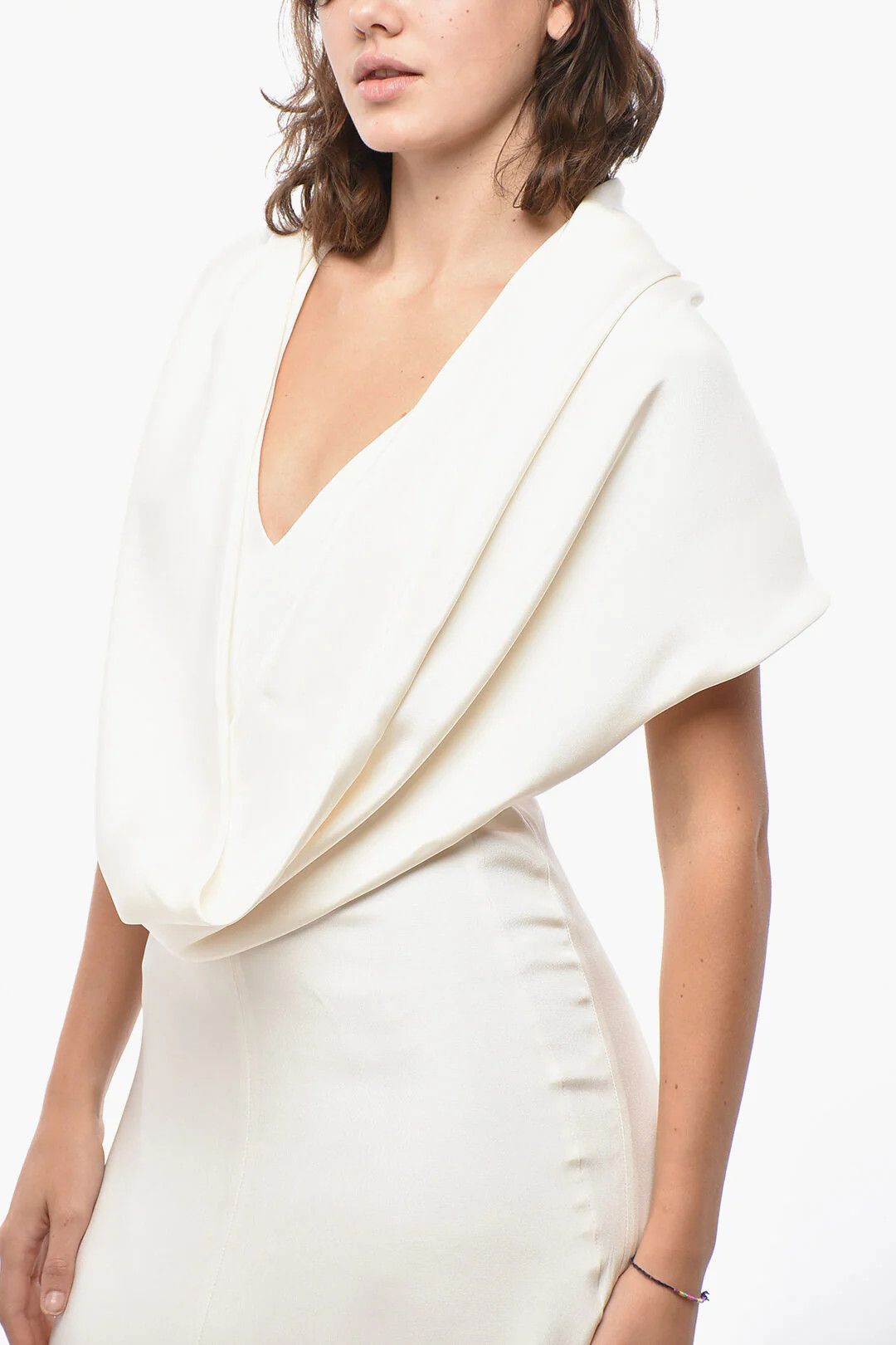 Max Mara og1mm0426 Silk Satin Mermaid Dress in White Size M / US 6-8 / IT 42-44 - 3 Thumbnail