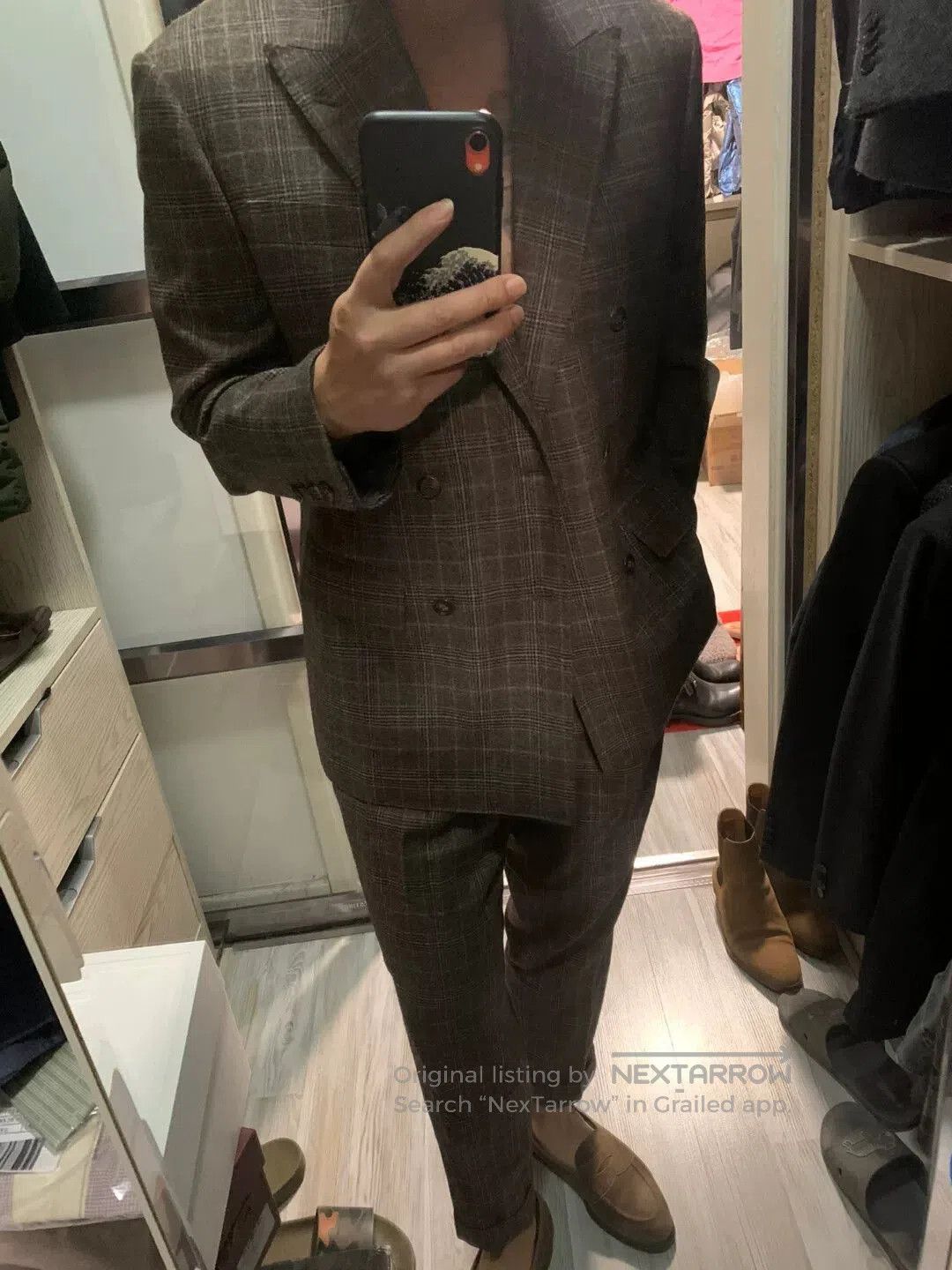 Japanese Brand custom plaid suit jacket in super110 wool. Size US M / EU 48-50 / 2 - 4 Thumbnail