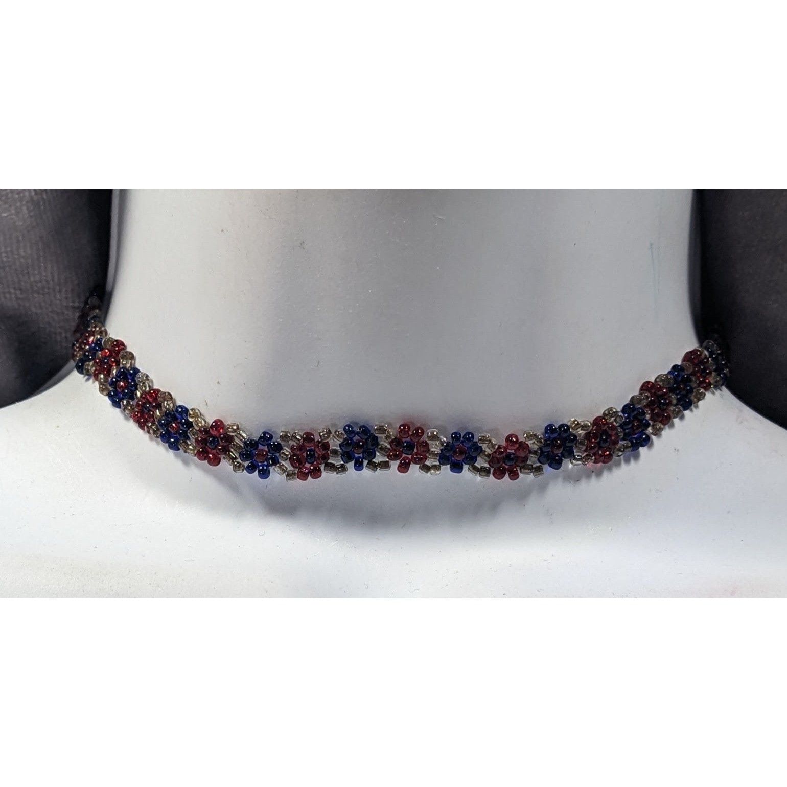 Other Handmade Floral Red And Blue Glass Beaded Choker Size ONE SIZE - 1 Thumbnail