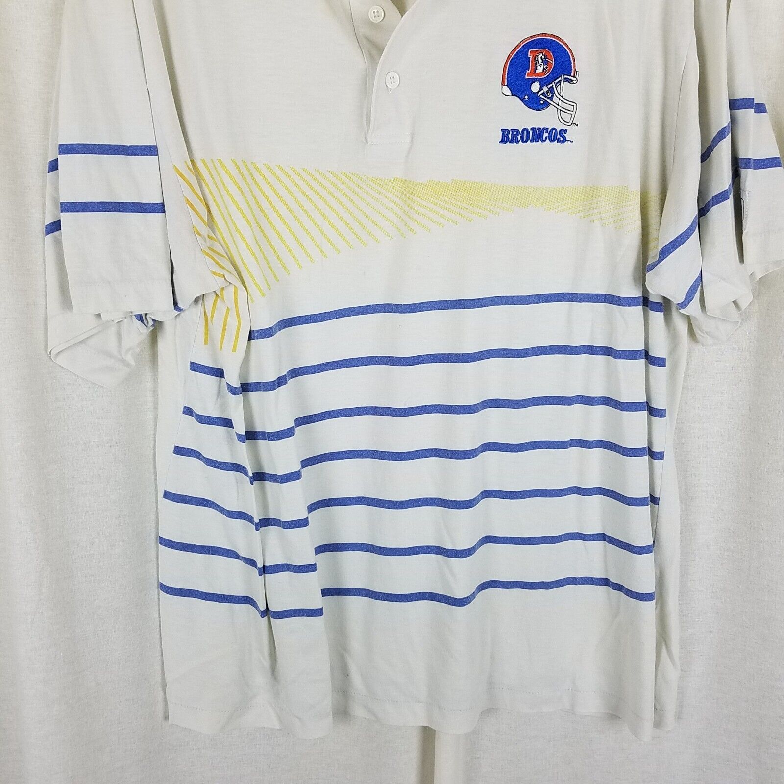 Vintage Vtg Main Sports Denver Broncos Stripe Polo Shirt Helmet Logo Size US L / EU 52-54 / 3 - 2 Thumbnail