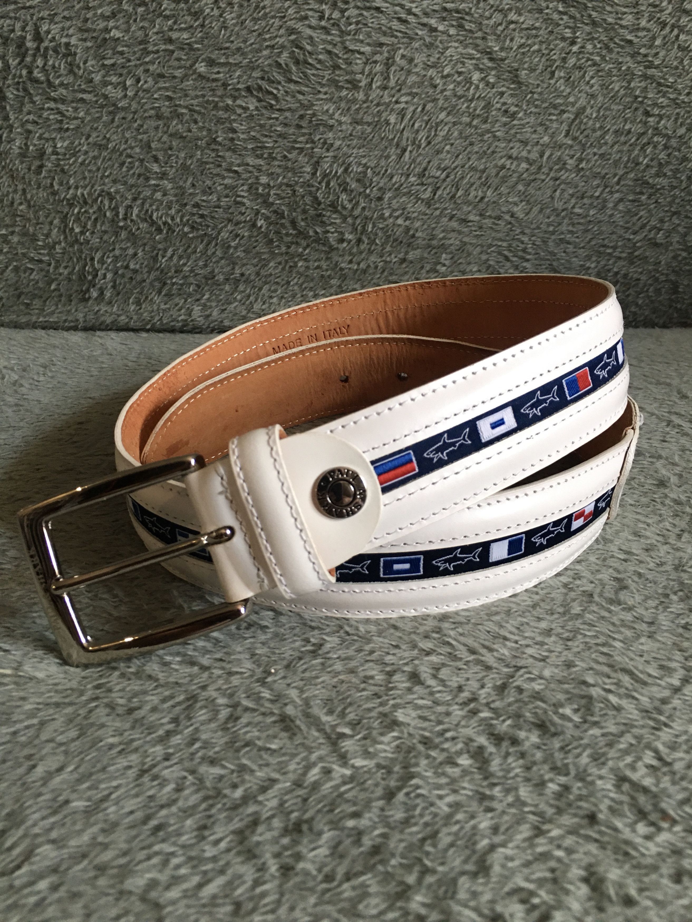 Paul & Shark Paul & Shark 90 Men's Leather & Fabric Belt Flags & Sharks Size 36 - 1 Thumbnail