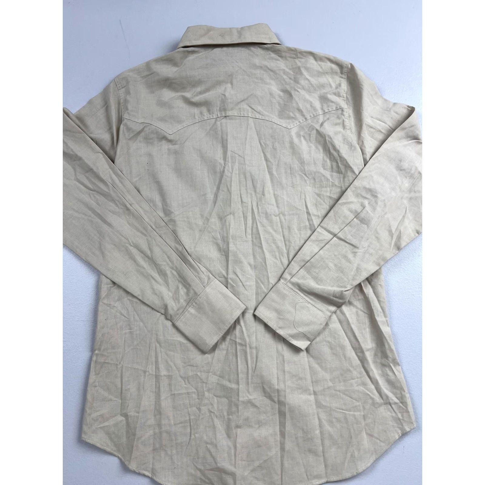 Vintage VINTAGE Country Western Shirt Mens Large Beige Solid Long Sleeve Snap Button Front Collar Tag Pockets Regular Fit Size US L / EU 52-54 / 3 - 2 Thumbnail