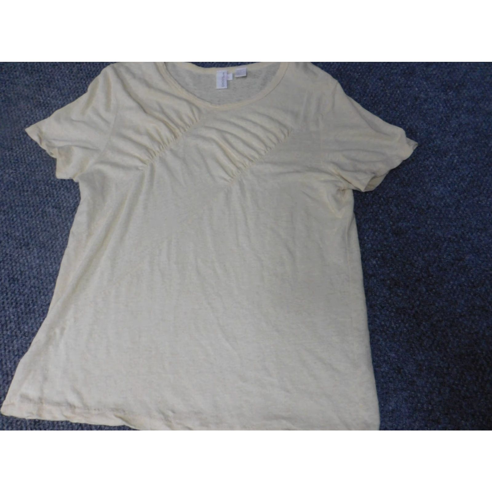 DKNY DKNY Womens Blouse L Yellow Cap Sleeve Crew Neck Pullover Short Sleeve Solid Ruffle Casual Regular Women Clothing Size L / US 10 / IT 46 - 3 Thumbnail