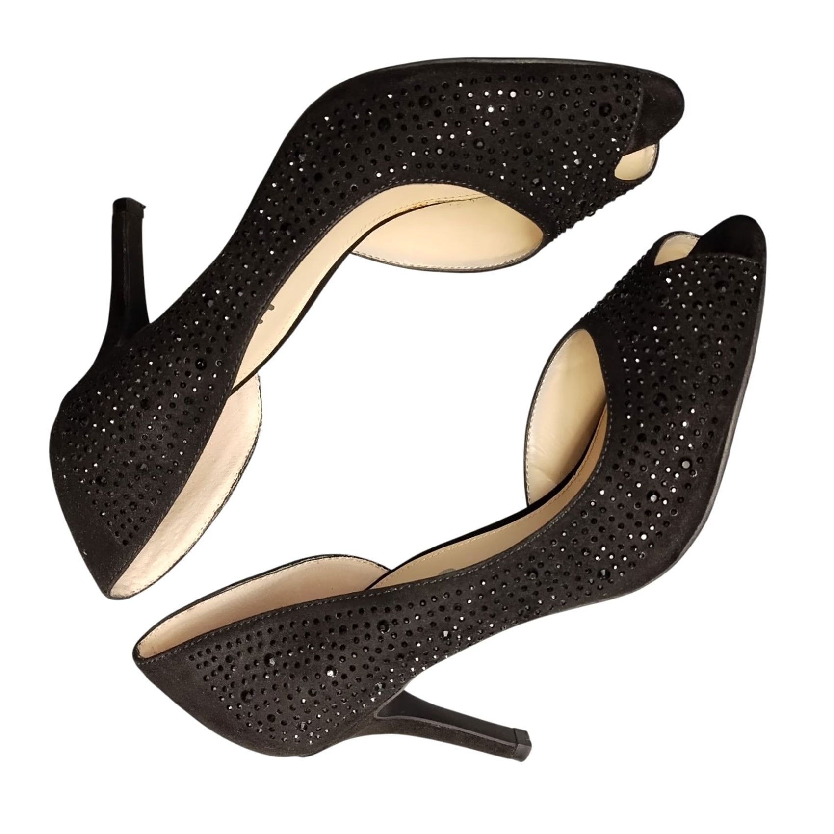 Vintage Unisa Juju Stiletto Pump Heels Womens US Size 8M Black Studded Peep Toe Slip On Size US 8 / IT 38 - 2 Thumbnail