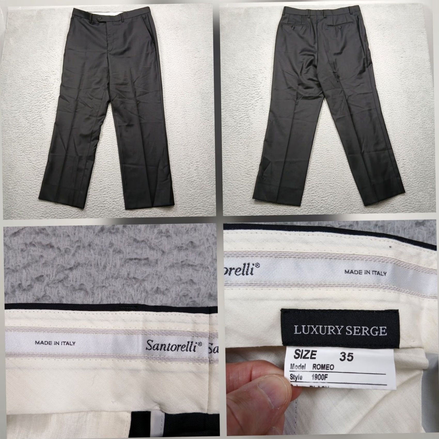 Vintage Santorelli Dress Pants Mens 35 Black Luxury Serge Wool Flat Front 30 in Inseam Rome Size US 35 - 2 Thumbnail