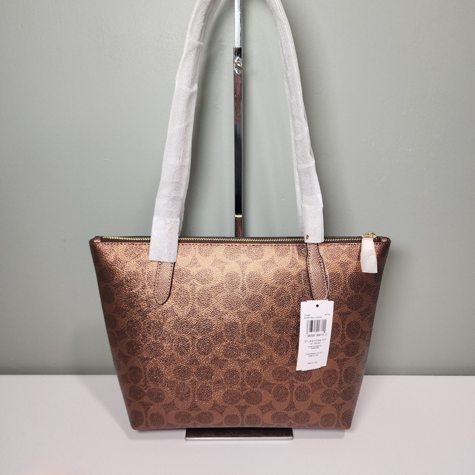 Coach NWT COACH CW396 FIONA ZIP TOTE SIGNATURE GOLD BROWN COPPER Size ONE SIZE - 3 Thumbnail