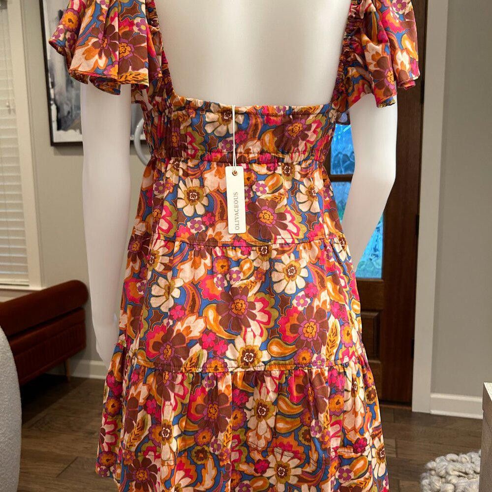 Designer Olivaceous Royal Blue Multi Babydoll dress Size L / US 10 / IT 46 - 4 Thumbnail