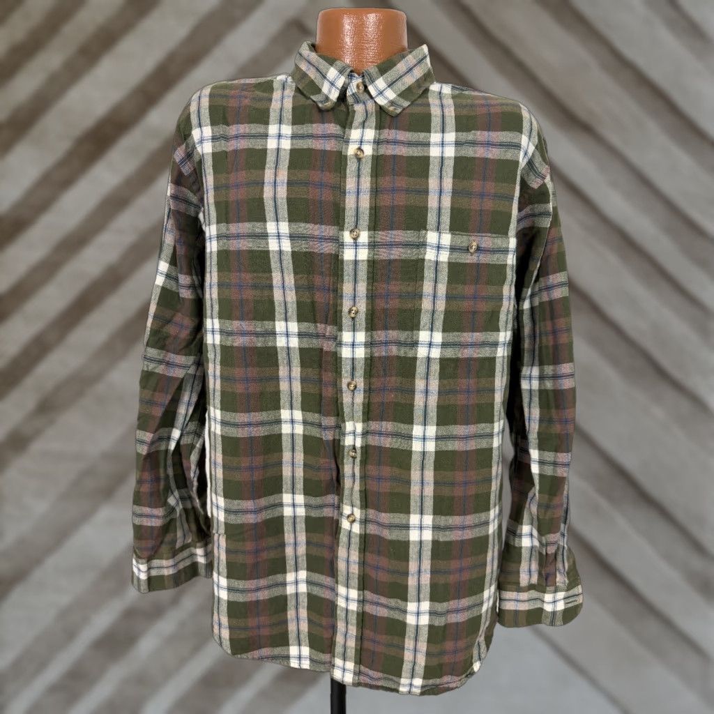 Roundtree & Yorke VINTAGE Roundtree & Yorke Flannel Shirt Men XL Olive Plaid Cotton 90s 90s Grunge Hipster Outdoor Preppy Button-Up Collared Long Sleeve Size US XL / EU 56 / 4 - 1 Thumbnail