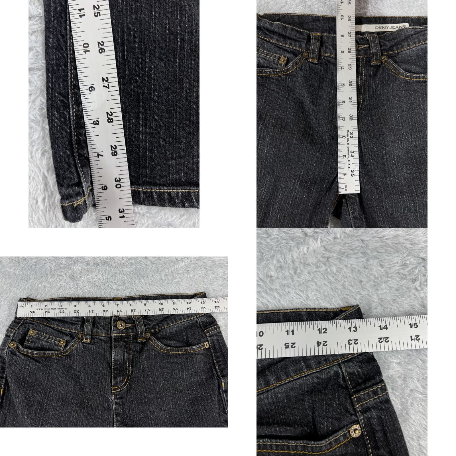 DKNY DKNY Pants Womens 2 Black Denim Jeans Flared Dark Wash Distressed Cotton 25x31 Zip Button Size 26" / US 2 / IT 38 - 8 Thumbnail