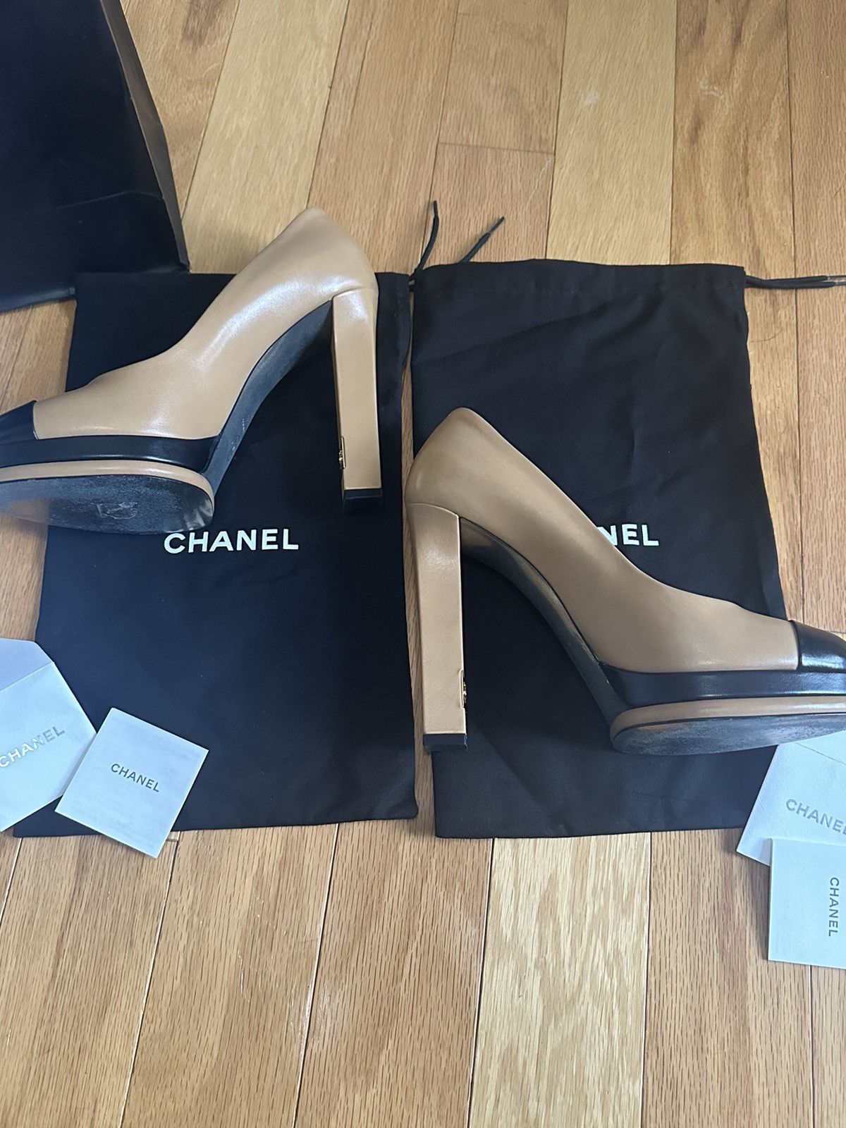 Chanel Chanel CC Platform Pumps - Beige/Black Size US 9 / IT 39 - 5 Thumbnail