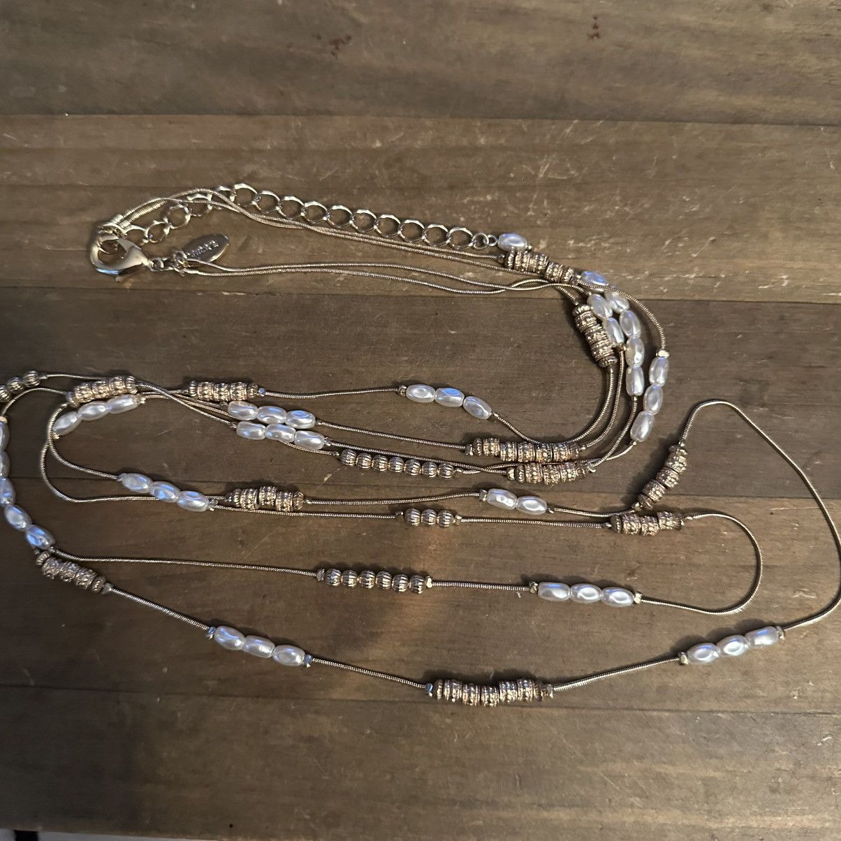 Chicos Chico’s Hexi long pearl gold tone double strand necklace Size ONE SIZE - 3 Thumbnail